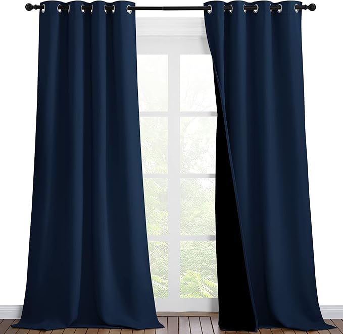 NICETOWN Complete 100% Blackout Curtain Set, Thermal Insulated & Energy Efficiency Window Draperies for Guest Room, Full Shading Panels for Shift Worker and Light Sleepers, Navy Blue, 46W x 90L, 2 Pcs