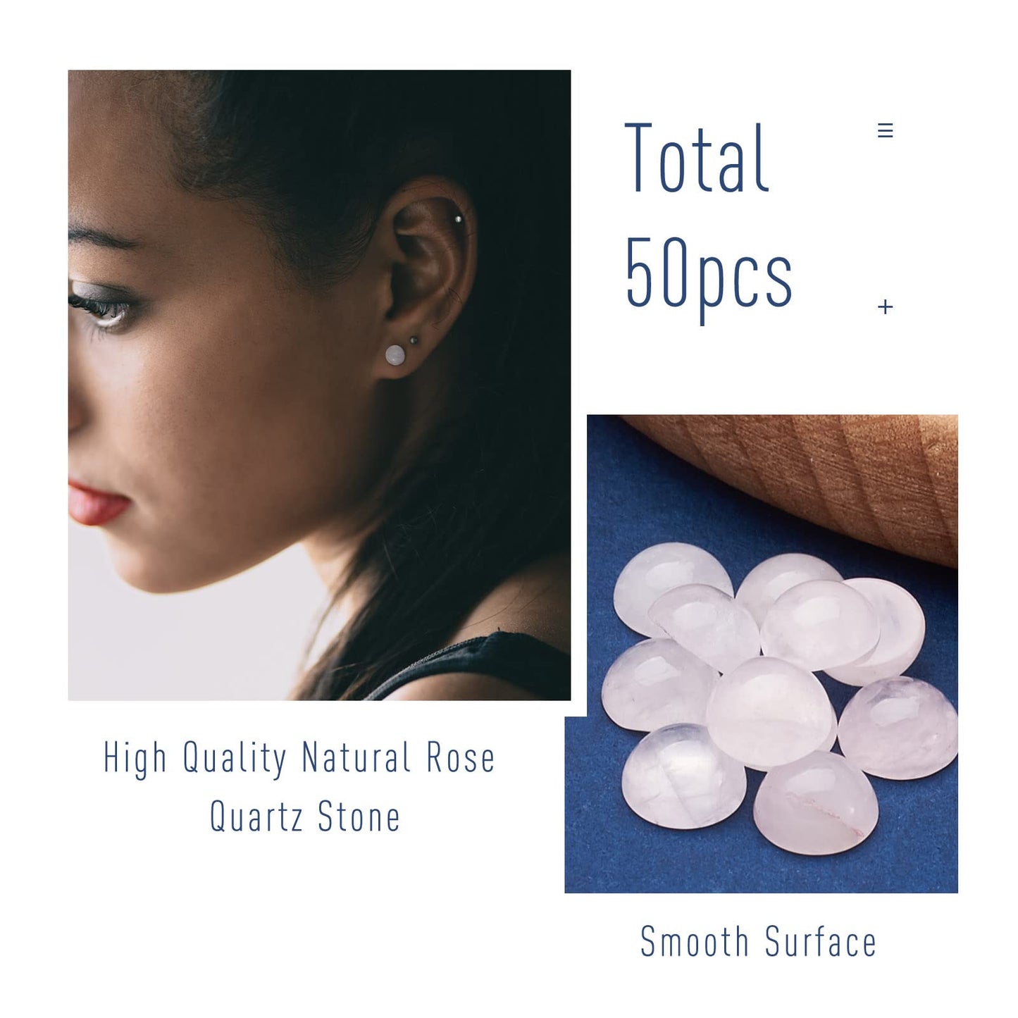 Fashewelry 50Pcs Natural Rose Quartz Cabochon Stone Half Round Beads 6mm Tiny Flat Back Gemstone Chakra Healing Crystal Cover Cabs for Jewelry Making