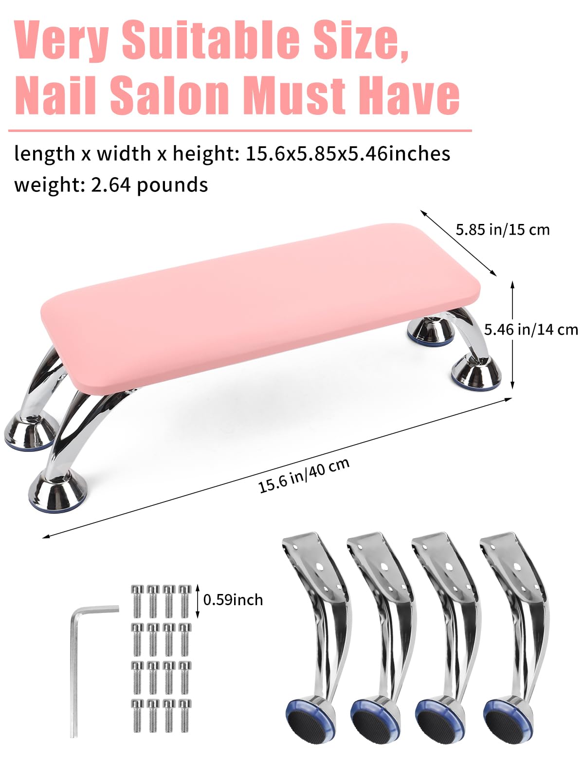 Nail Arm Rest for Acrylic Nails, Microfiber Leather Nail Hand Rest Cushion for Nails, Soft Hand Pillow Footstool with 4 Stainless Steel Stand Thick Sponge Nail Arm Rest Pillow for Nail Tech Use (Pink)