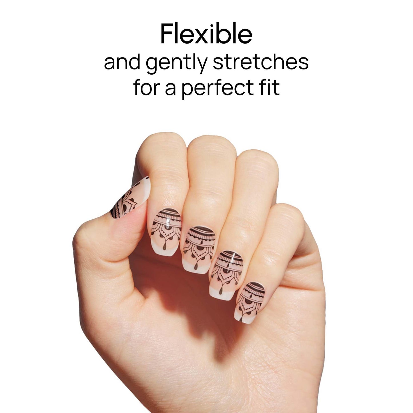 Color Street Henna Harmony Nail Strips - Clear Overlay with Elegant Henna-Inspired Detailing, Clear Finish, 16 Double-Ended Real Nail Polish Strips