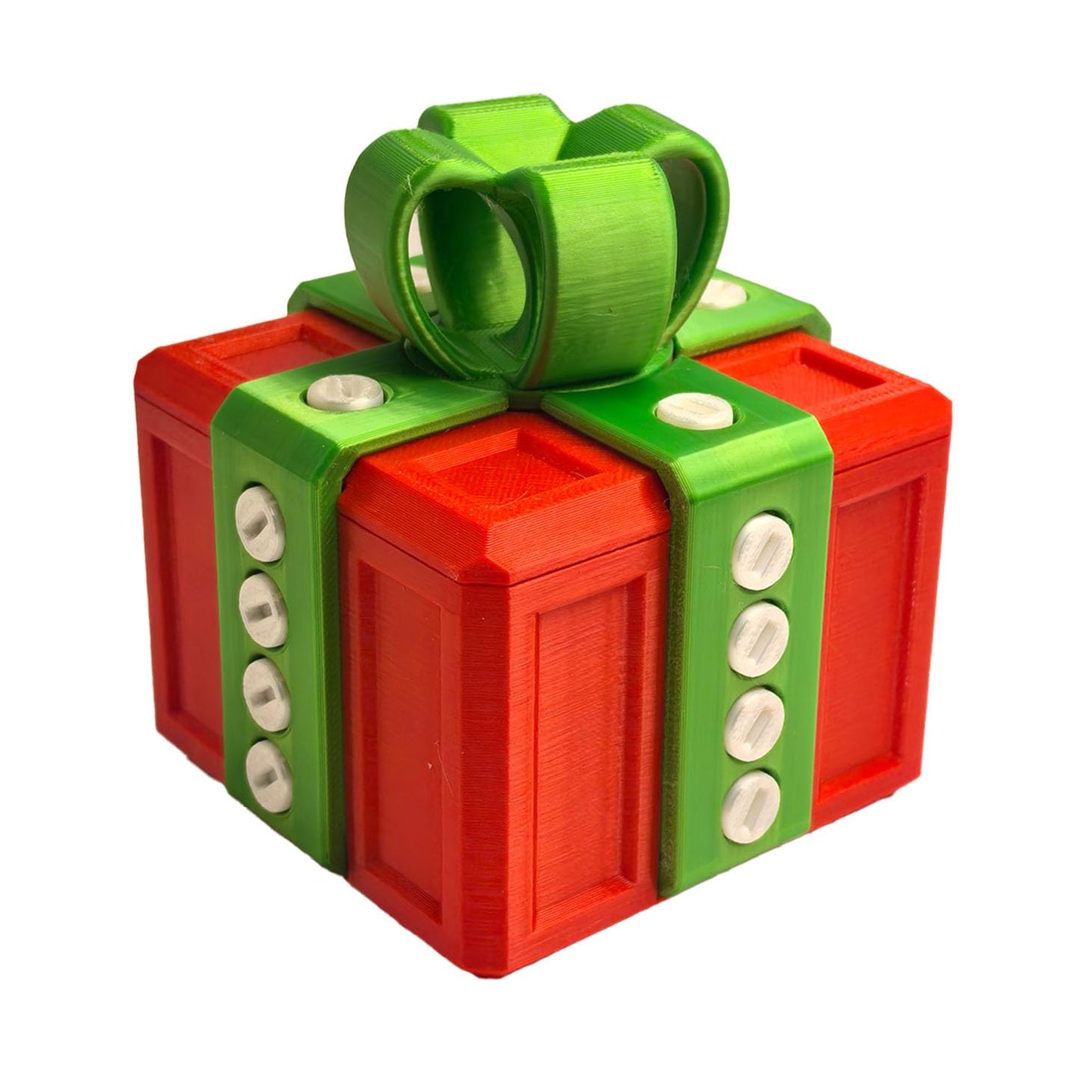Annoying 3D Printed Gift Box with Screws - Funny Christmas Decoration, Magic Gift Box for Friends (Red and Green, White Button)