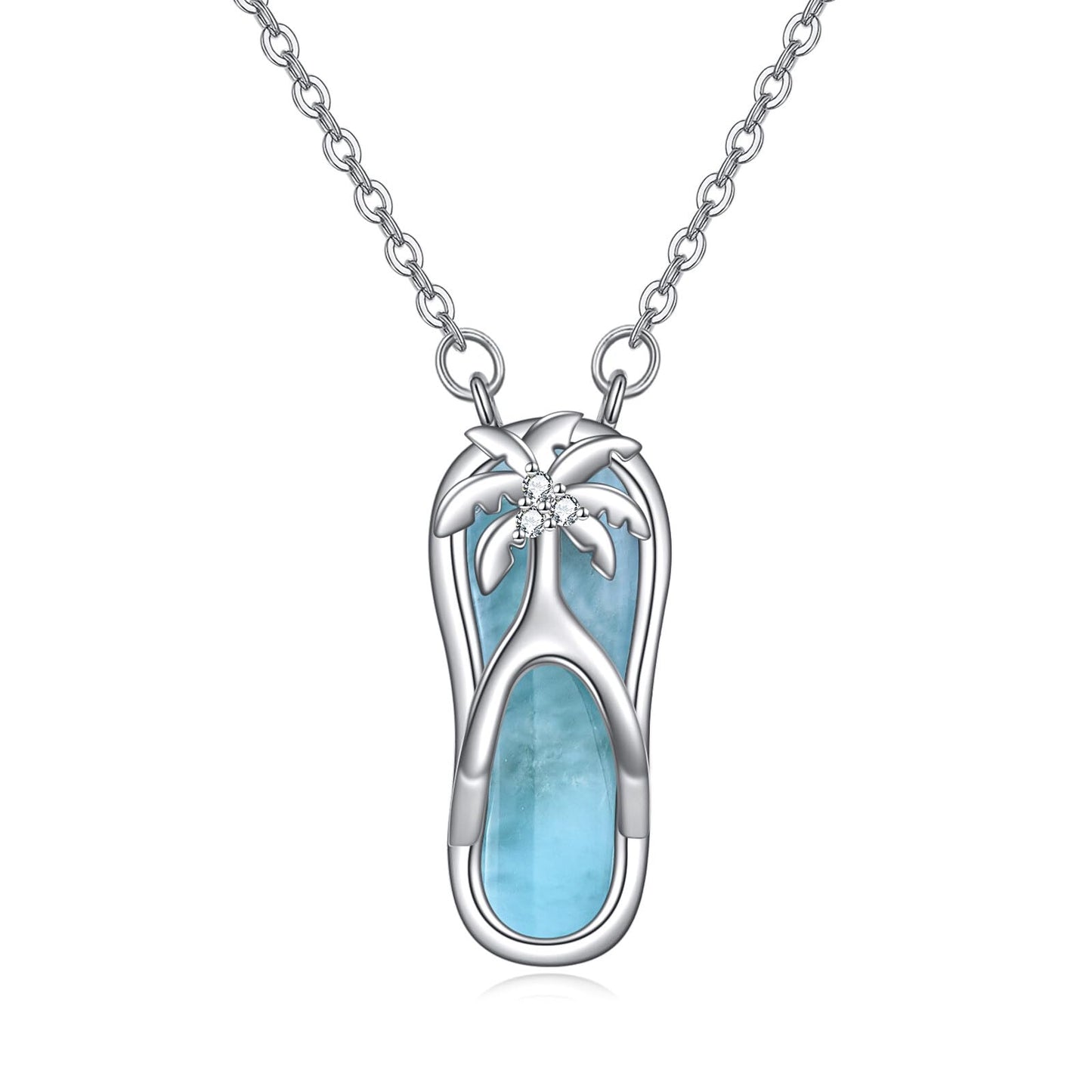 CRMAD Slippers Larimar Beach Necklace Sterling Silver Tree Ocean Jewelry for Women(Slippers)