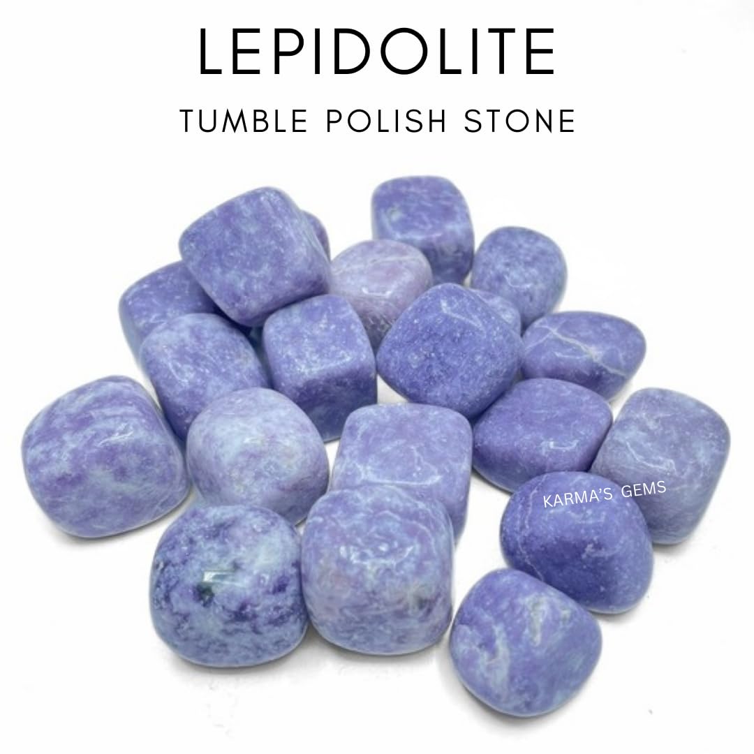 Karma Gems Lepidolite Tumbled Stones Natural Crystal Kit for Reiki Healing Crystal Polished, Tumble Stones, Chakra Balancing, Reiki Gift, Home Decor (15-25 MM)