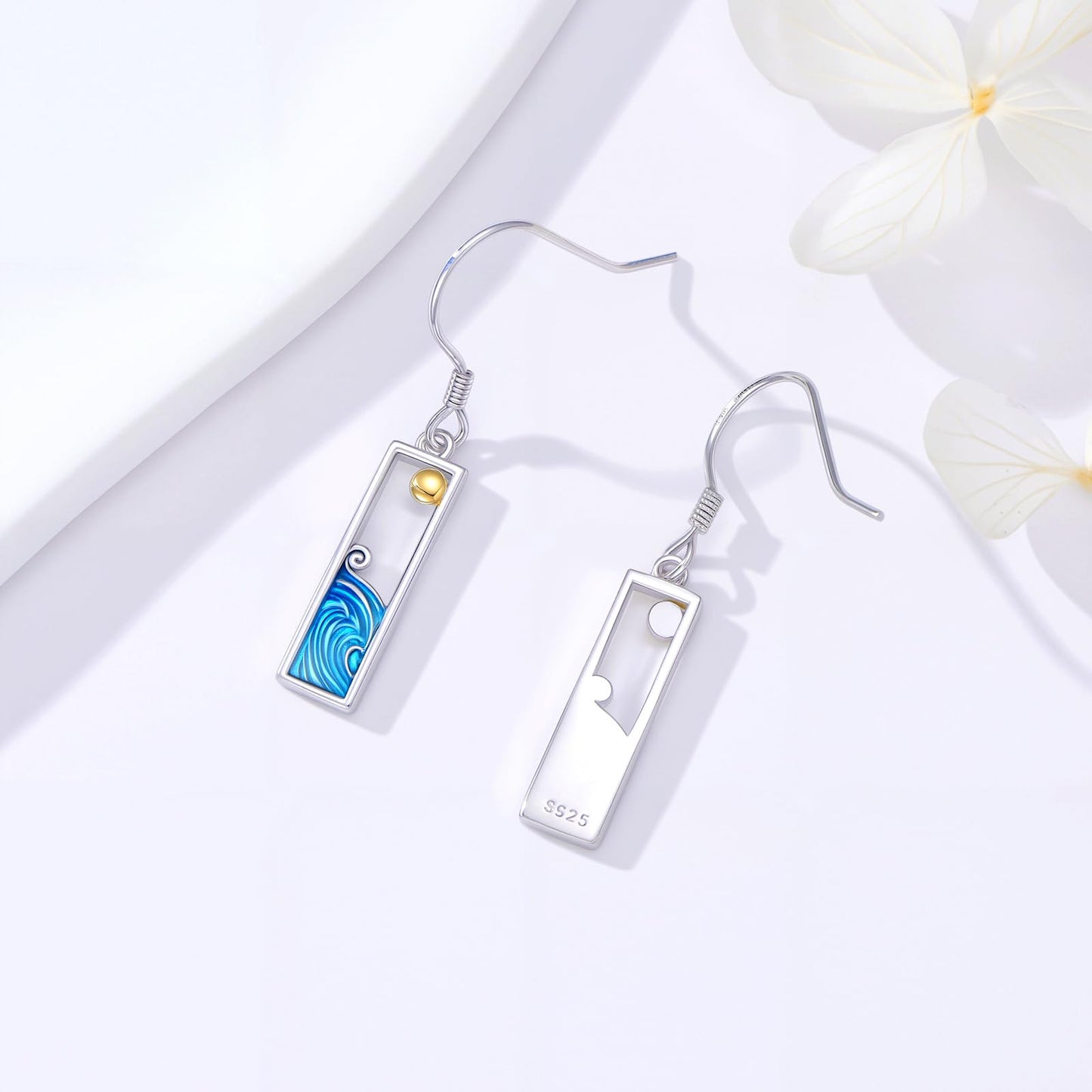 PROESS Ocean Wave Earrings 925 Sterling Silver Sun Earrings Summer Beach Jewelry Gift For Women