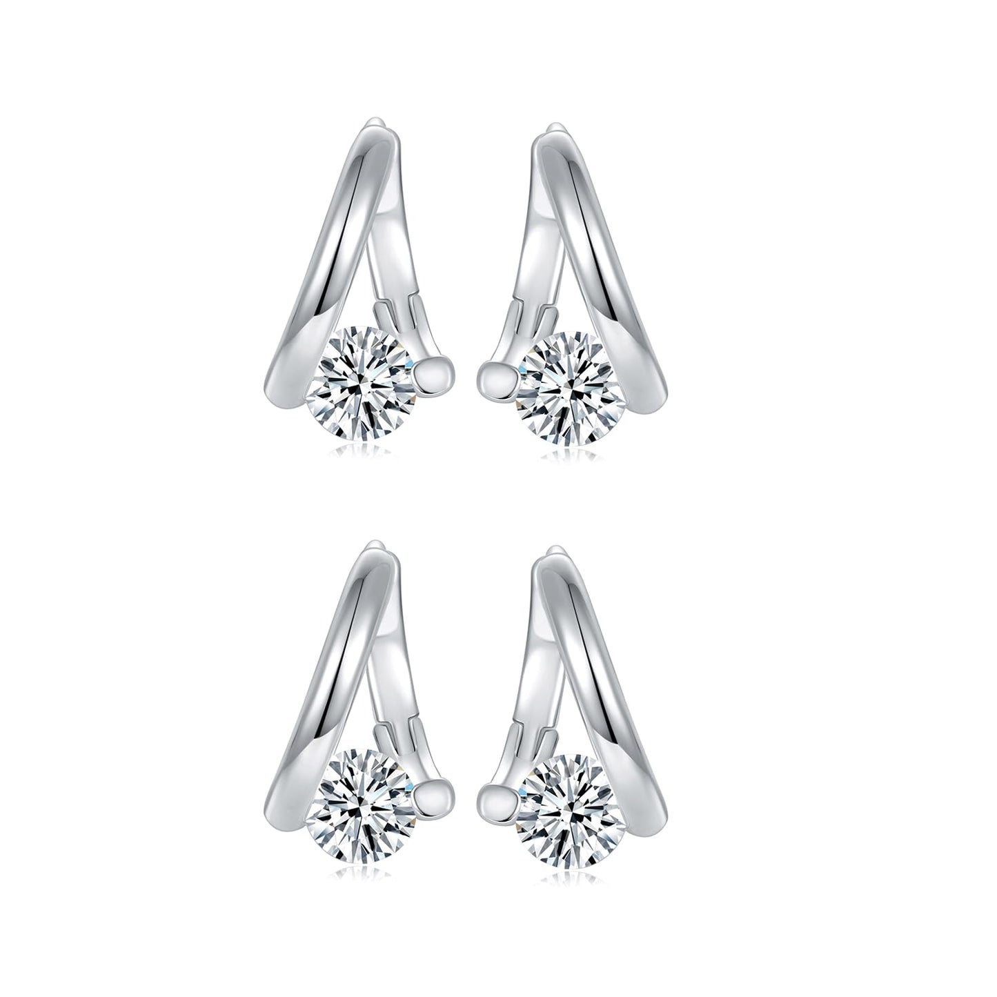Halolux Germanium Earrings - Lymphatic Drainage Acupressure Earrings with CZ Zircon Stones - Dainty, Silver