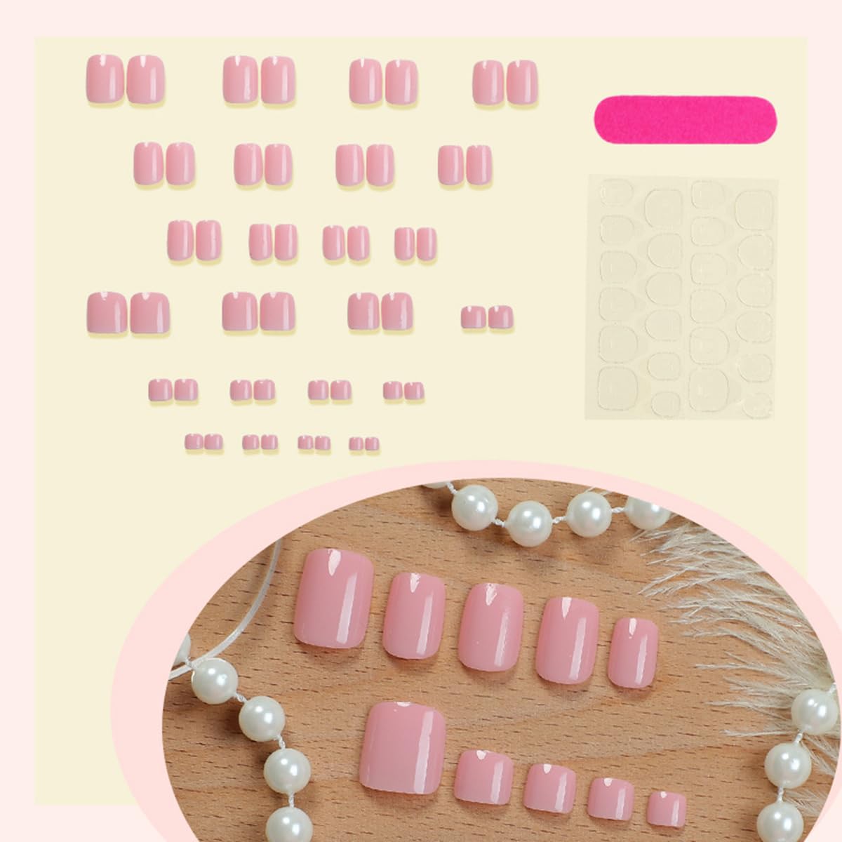 48Pcs Pink Press on Nails Short & Press on Toenails Set - WLGDLH Fake Nails Press ons Nail Art Tips Cute Glue on Nails Full Cover Solid Color Fake Toe Nail with Glossy Design Acrylic Nail Kit