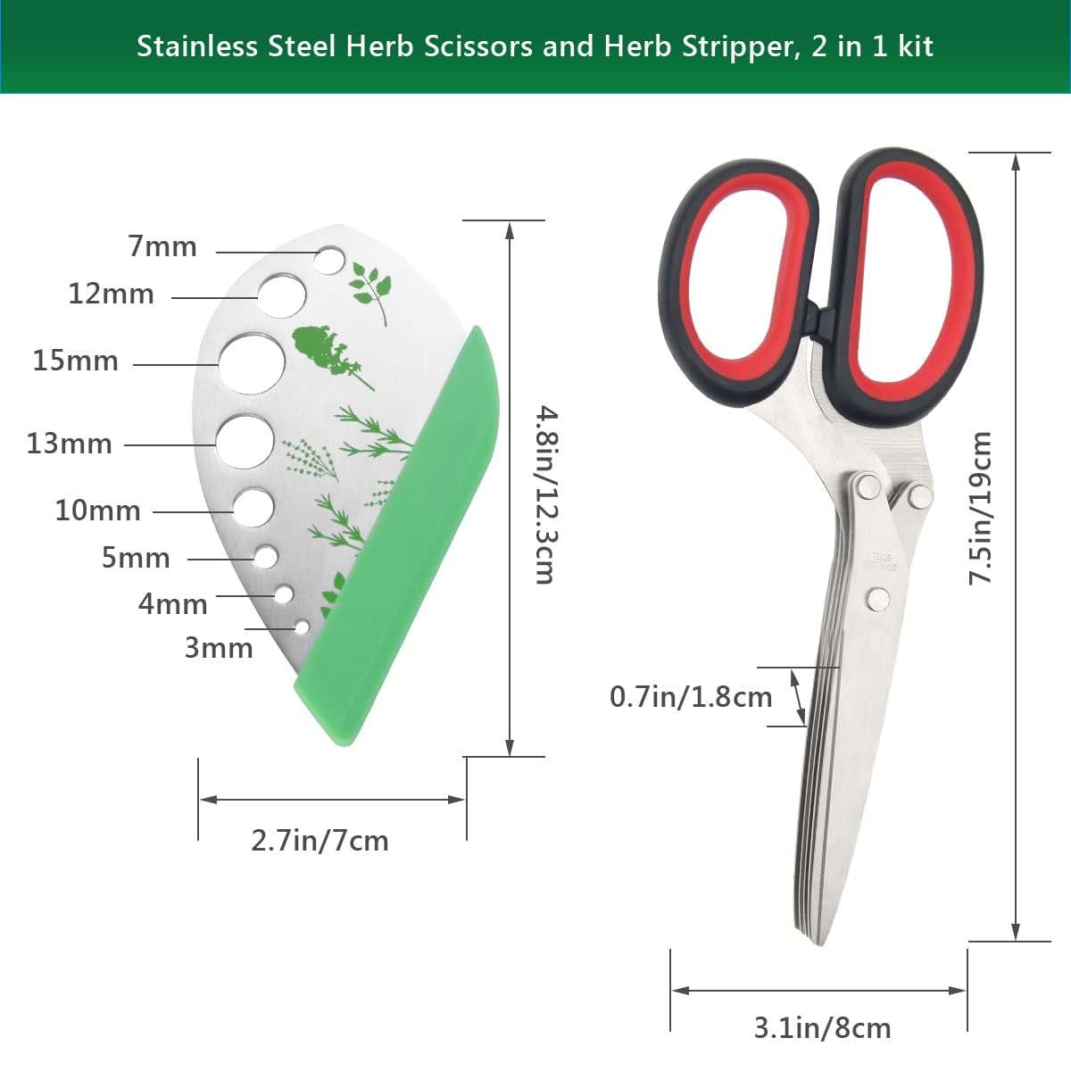 Luxiv Stainless Steel Scissors with Herb Stripper, 5-Blade Set and Cleaning Comb (Black)