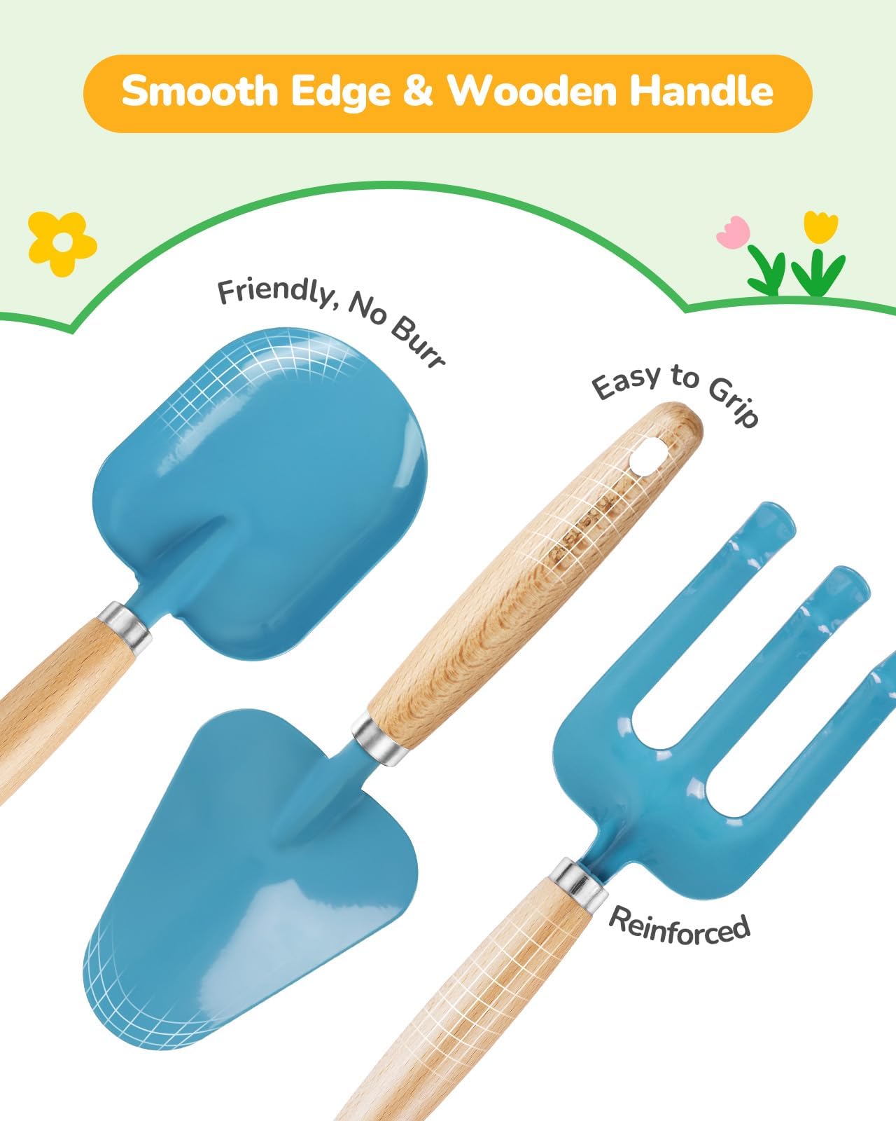 Grenebo Kids Gardening Set Toys, Quality Garden Tool Kit for Kids and Toddlers, Includes Two Shovels, Garden hat,Rake, Apron,Gloves, Watering Can, and Tool Bag (Blue)