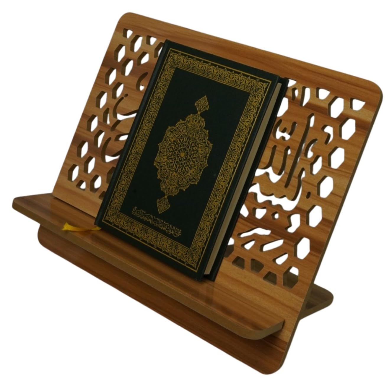 Al-Ameen Muslim Gift Portable Wooden Al-Quran Rehal Book Stand AMN-474 Bismillah Arabic Calligraphy Engraved Reading Holder Rack Tablet Bookrest Eid Ramadan Souvenir