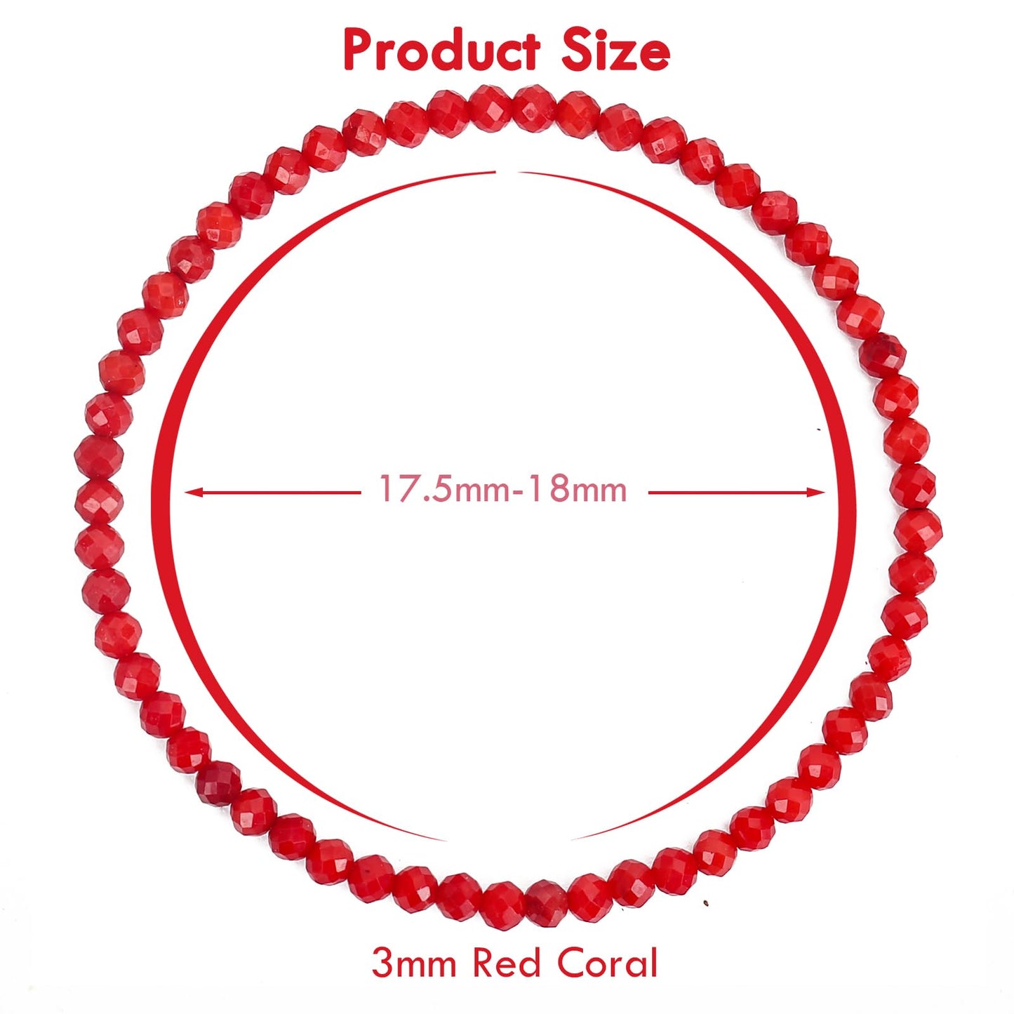 BONNY BOXX Natural Genuine Gemstone Faceted Round Beads Bracelets, 3mm Adjustable Stretchy Tiny Faceted Red Coral Bracelet, Healing Crystal Reiki Chakra Dainty Jewelry Fashion Gifts