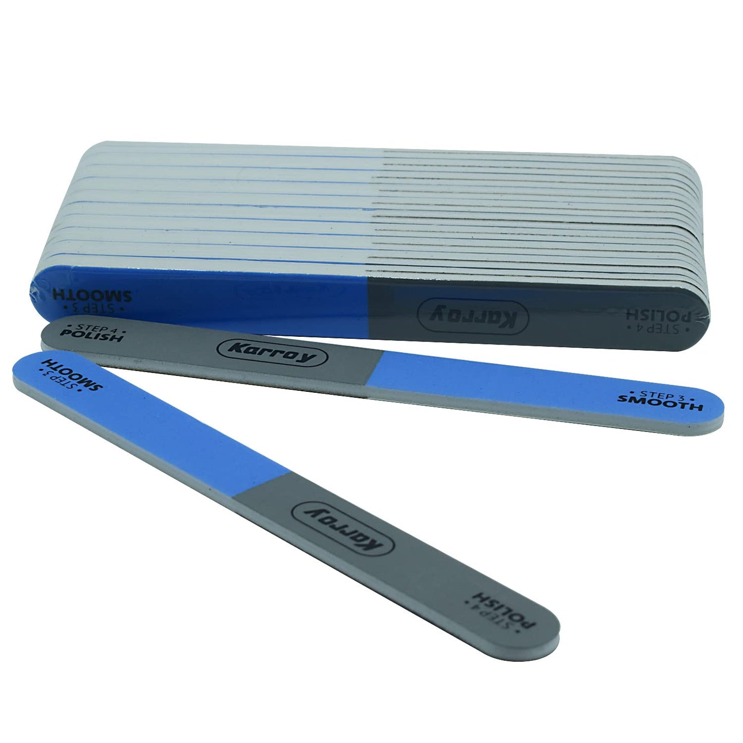 Karroy Nail File and Buffer for Natural Nails Dual Sided 4 Steps Shorten-Shape-Smooth-Polishing Nail Tools 20pcs