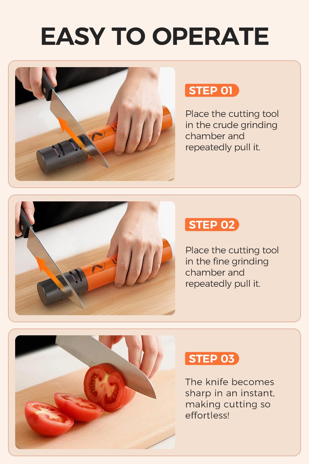 LEFUGO Electric Knife Sharpener, 3 Speed Max 7000RPM Handheld Sharpener for Kitchen Knives, Electric Knife Sharpening Tool of Portable Cordless Rechargeable 2000mAh (Orange)