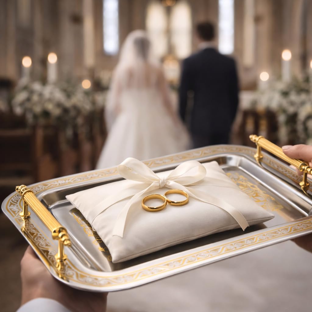 Set of 2 Modern Elegant Large Serving Tray, Rectangle Decorative Tray Gold