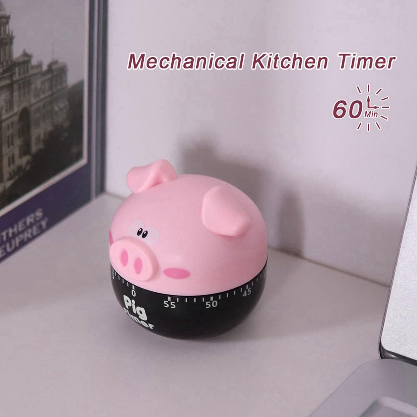 ‌shenruifa ‌‌‌‌‌‌Cute Cartoon Pig Kitchen Timer - Mechanical Cooking Timer Counter for Baking, Eggs & More (Pink)
