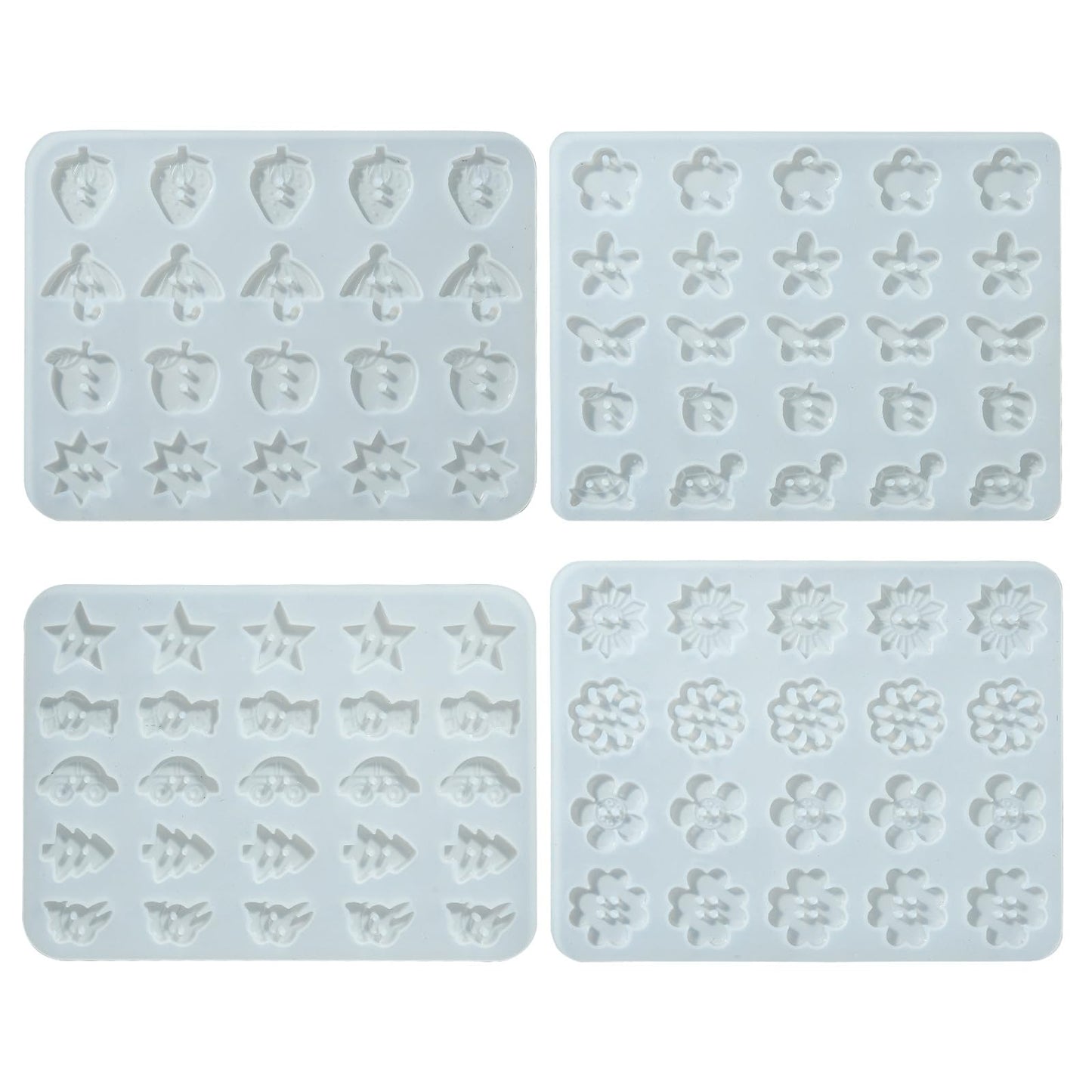 Stiesy 4 Pcs Button Silicone Molds Fruit Flower Star Shape Buttons Charms Epoxy Resin Mould for Resin Jewelry Casting Mold DIY Sewing Craft Decorations Making Tool