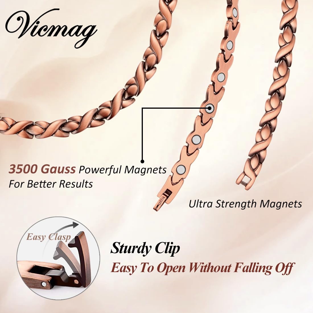 Vicmag Copper Magnetic Necklace for Women Men - Ultra Strength Magnets-99.9% Solid Pure Copper Ring Necklace for Neck Gift