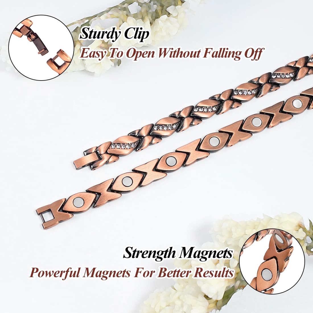Vicmag Copper Bracelet for Women Ultra Strength Magnetic Bracelets with Effective Magnets 99.9% Pure Copper Jewelry Present with Adjustment Tool