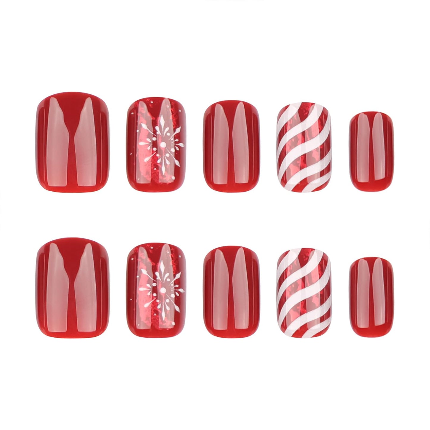 Christmas Red Press on Nails Acrylic Nails: Short Square Fake Nails Winter Xmas Press on Nails with Snowflake Design, Glossy False Nails Christmas Glue on nails for Women 24Pcs