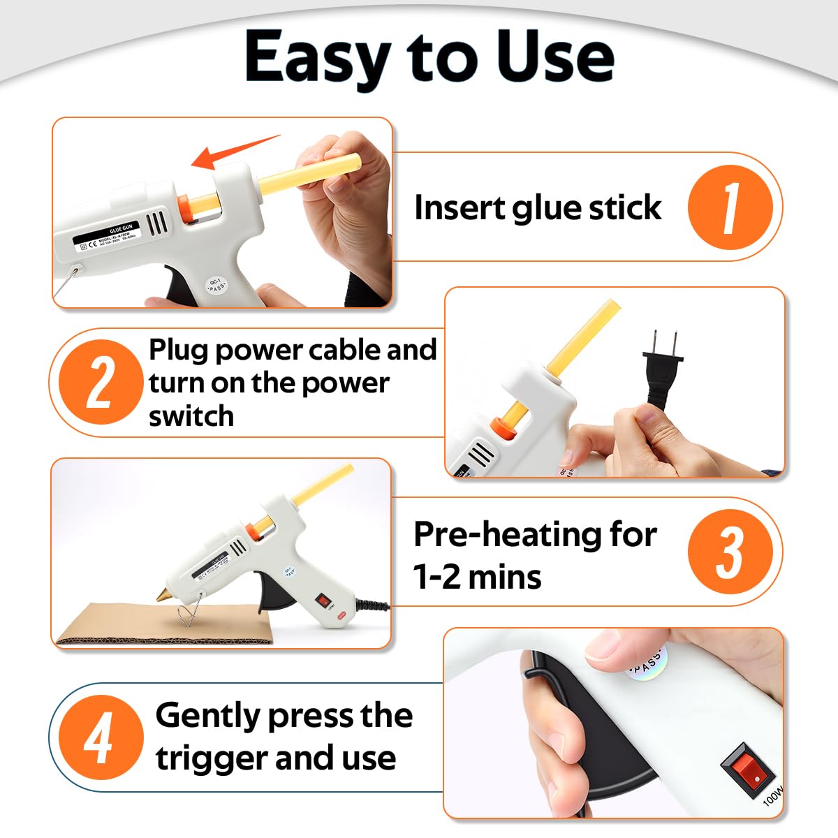 100W Hot Glue Gun for Paintless Dent Repair, White High-Temp Glue Gun with 10 Glue Sticks (Yellow & Black), Fast Heating, Anti-Drip Nozzle, Auto Body Dent Puller Tool