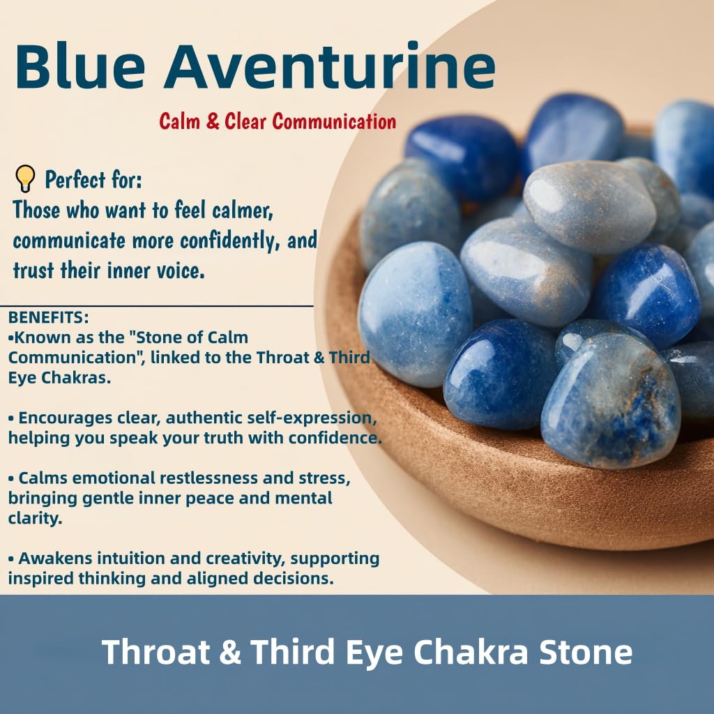 Loveliome Natural Blue Aventurine Oval Polished Worry Stones, Healing Crystal Indoor Fountain Stones Massage Energy Anxiety Relief Items