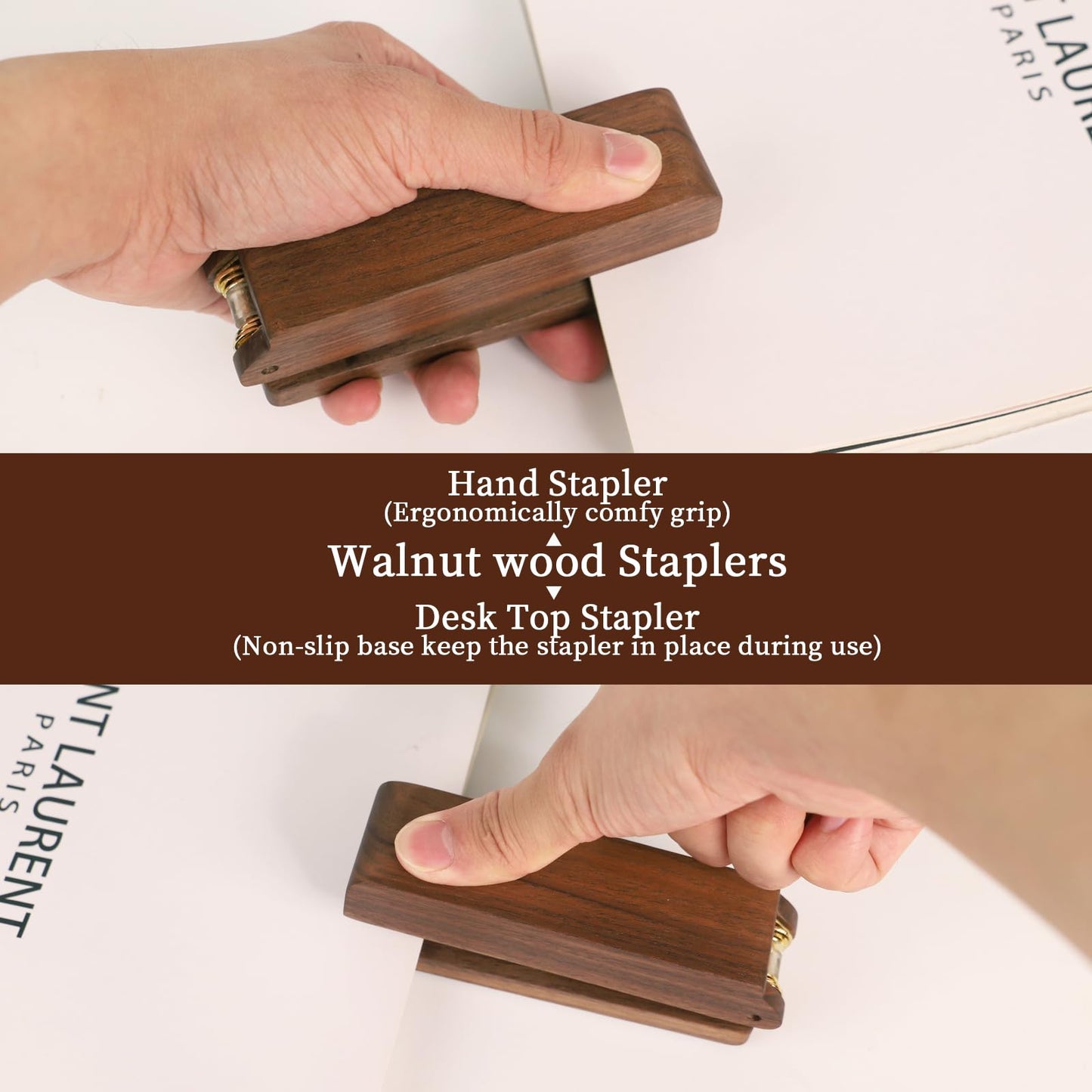 MultiBey Walnut Wood Stapler for Desk - Natural Woodgrain Stapler 25 Sheet Capacity with 1000 Staples, Jam Free, Retro Business Desktop Staplers Desk Accessories for Office Home School