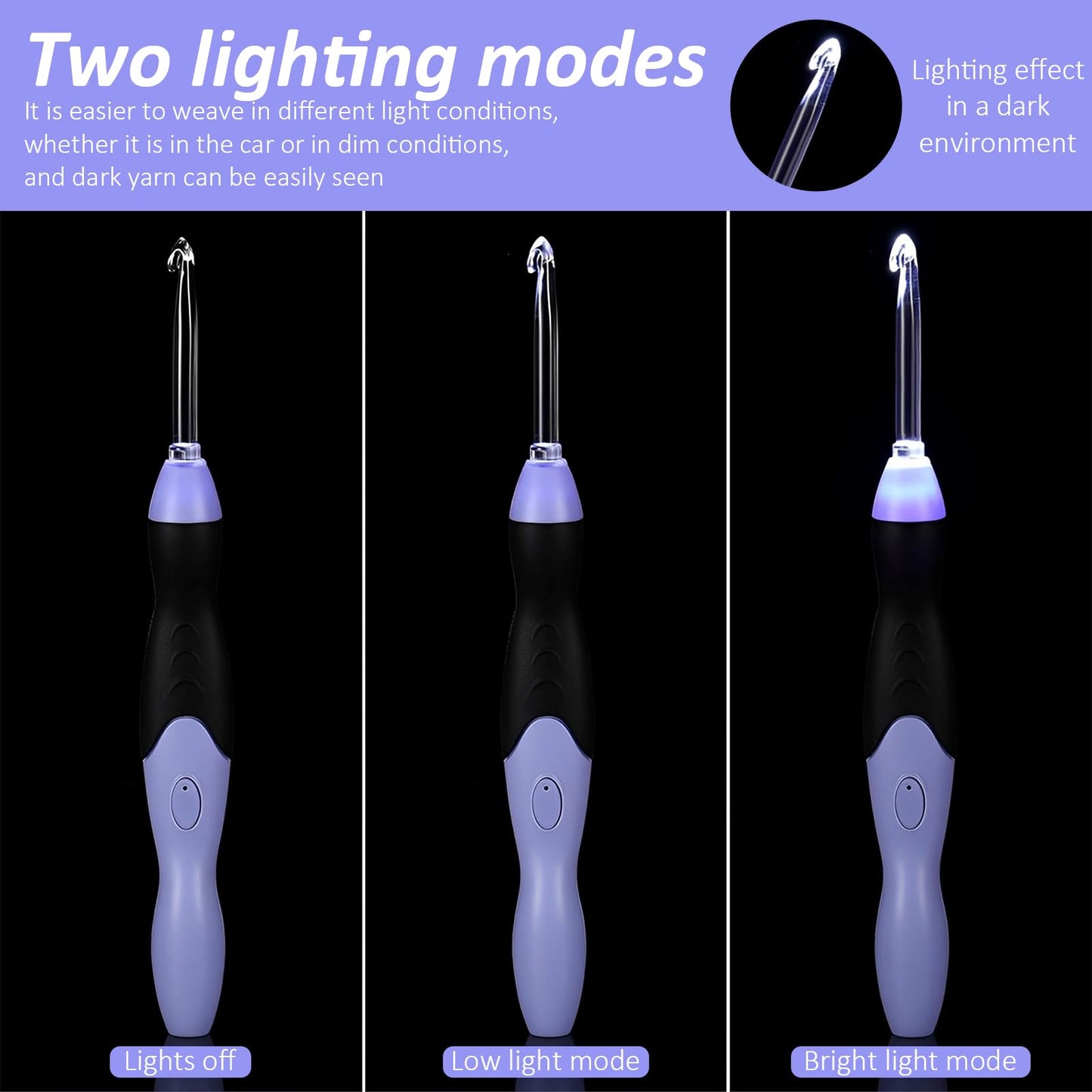 Light Up Crochet Hook Set, 11 Sizes Lighted Crochet Hooks with Case, Rechargeable Crochet Hook 2.5 mm to 8 mm, DIY Crochet Hooks Set for Crocheting and Knitting, Interchangeable Heads Hooks