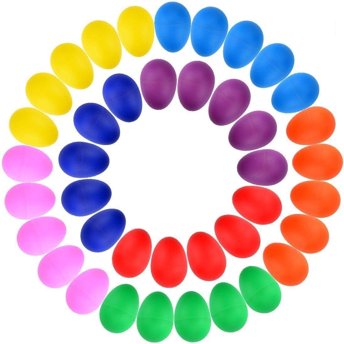 Augshy 40PCS Plastic Egg Shakers Percussion Musical Maracas Easter Eggs with a Storage Bag for Music Learning DIY Painting(8