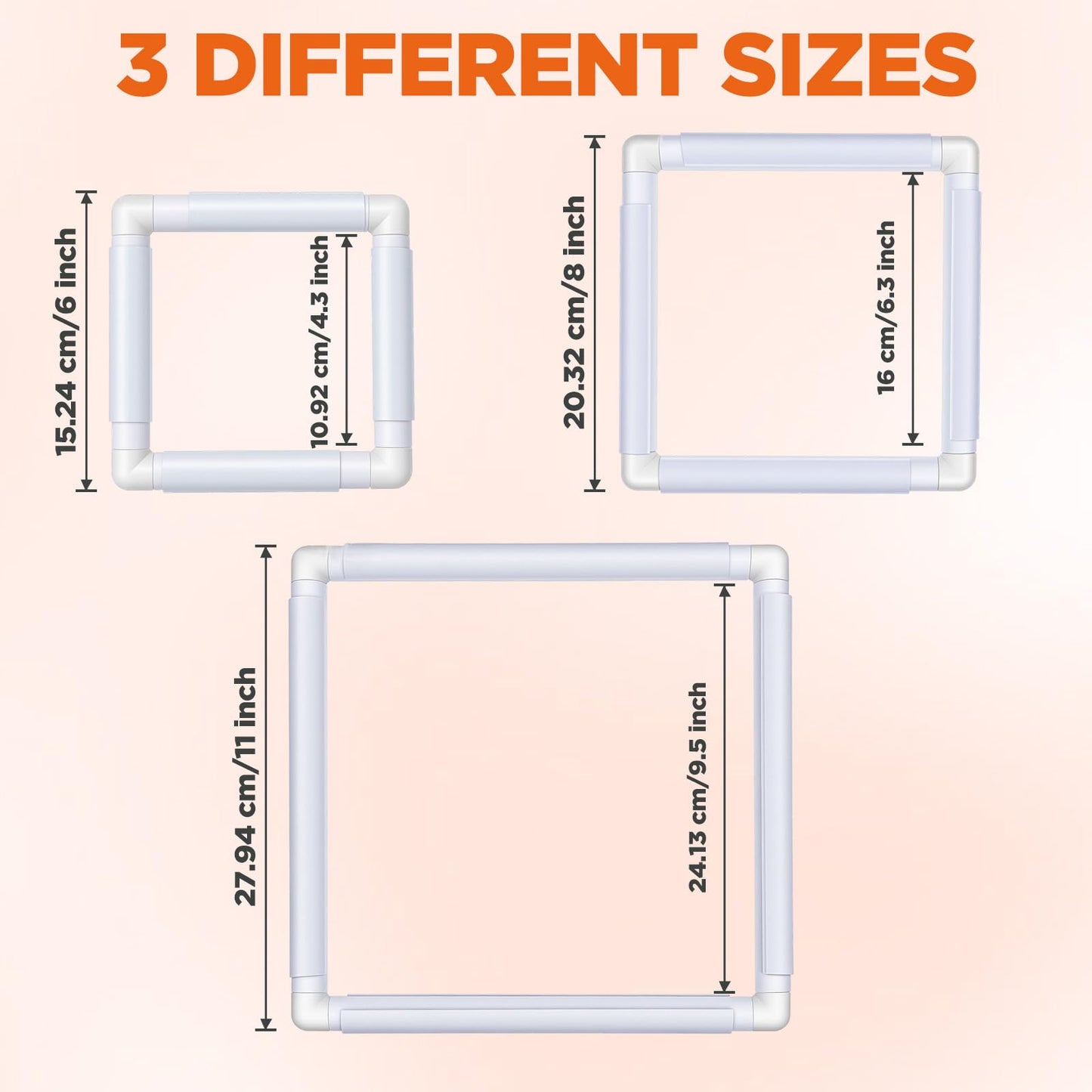Afcabakila 3 Pcs Rectangular Embroidery Hoops White Cross Stitch Snap Frames, 3 Size Embroidery Frame for Quilting, Needlepoint, Silk-Painting DIY Sewing, Craft Tool,Craft Sewing and Ornaments