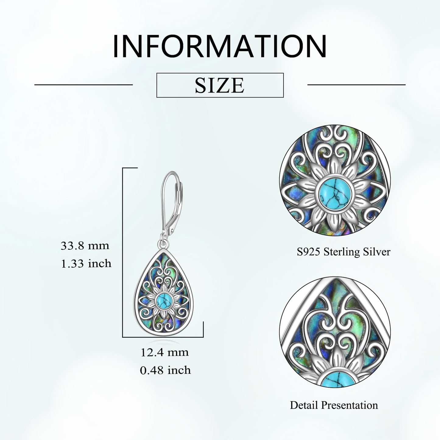 YONFQE Filigree Dangling Earrings Sterling Silver Teardrop Abalone Shell Drop Dangle Earring Filigree Leverback Gifts for Women