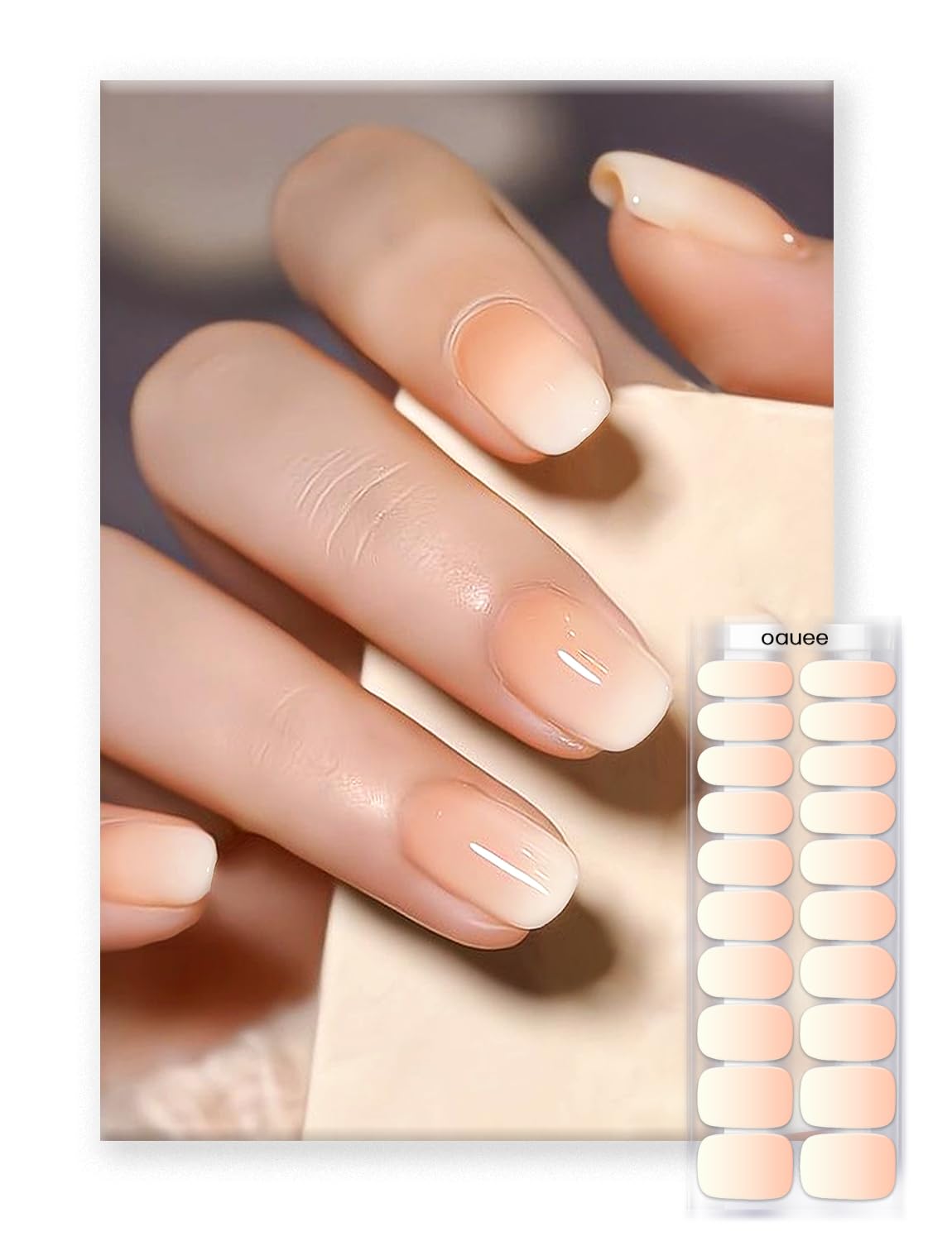 Oauee Semi Cured Gel Nail Strips | Built-In Gel Top Coat | UV Light Required | Salon Quality, Easy Application And Removal (Sunset Nectar)