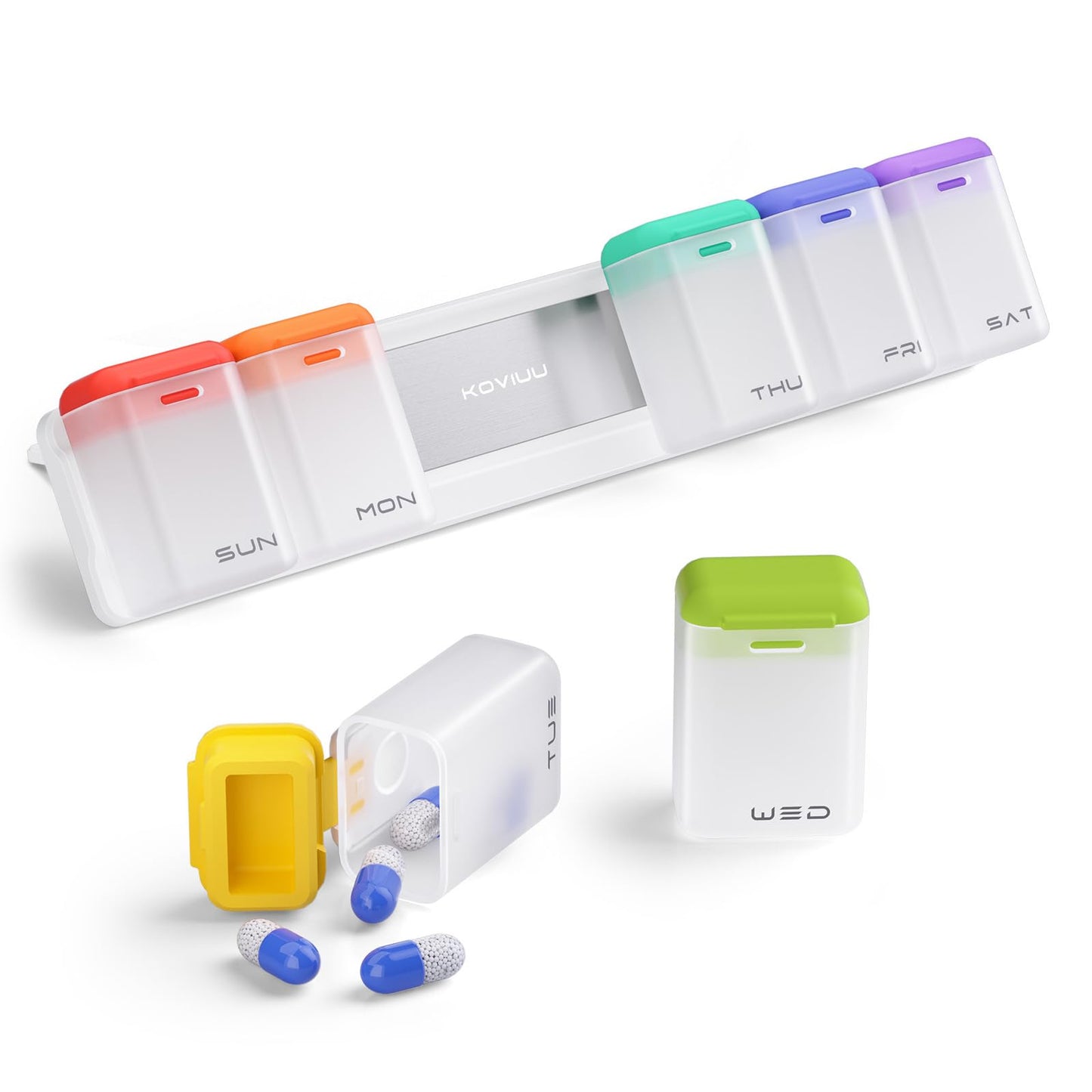 KOVIUU Weekly Pill Organizer Magnetic, Removable Pill Box 7 Day 1 Time a Day, Large Pill Case Travel, Week Once Daily Medication Dispenser, Medicine Container Holder for Supplement Vitamin, White