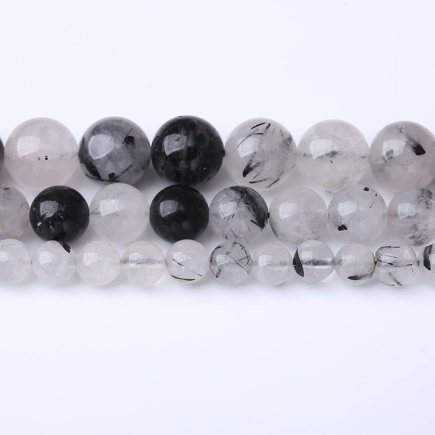 36PCS 10MM Natural Black Rutilated Quartz Stone Beads Energy Healing Beads for DIY Jewelry Bracelet Necklace Making for Jewelry Making15Inch