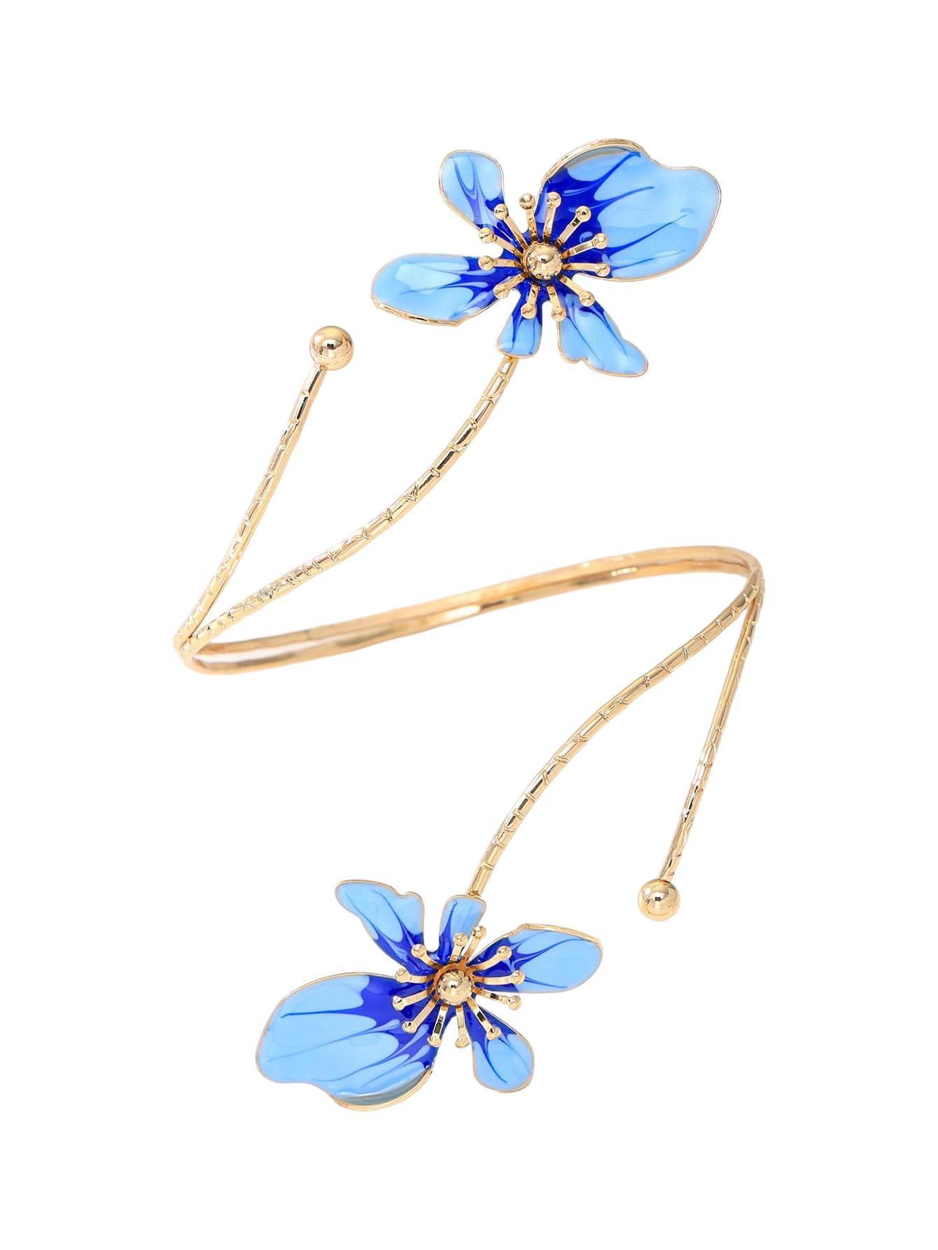 MakeMeChic Beach Gold Arm Cuff Jewelry for Women Bangle Band Armlet Flower Upper Arm Cuff Bracelet Summer Beach Essentials Light Blue One-Size