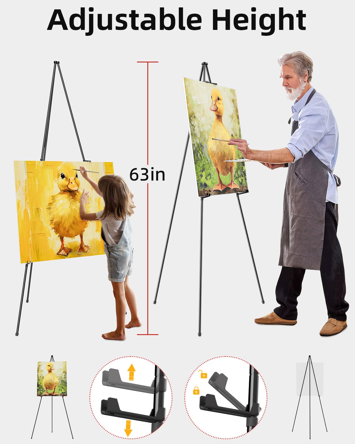 Nicpro Art Folding Easels for Display, 6 Pack 63 Inches Metal Floor Easel Stand Bulk Tripod Black Collapsible for Sign Artist Poster Wedding | with Carry Bag