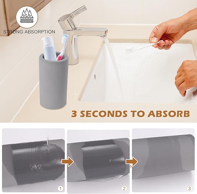 Diatomite Toothbrush Holder, BOJDOPIE Water Absorption Quick Drying Bathroom Countertop Organizer, Stand Cup for Toothpaste Makeup Brushes Razors