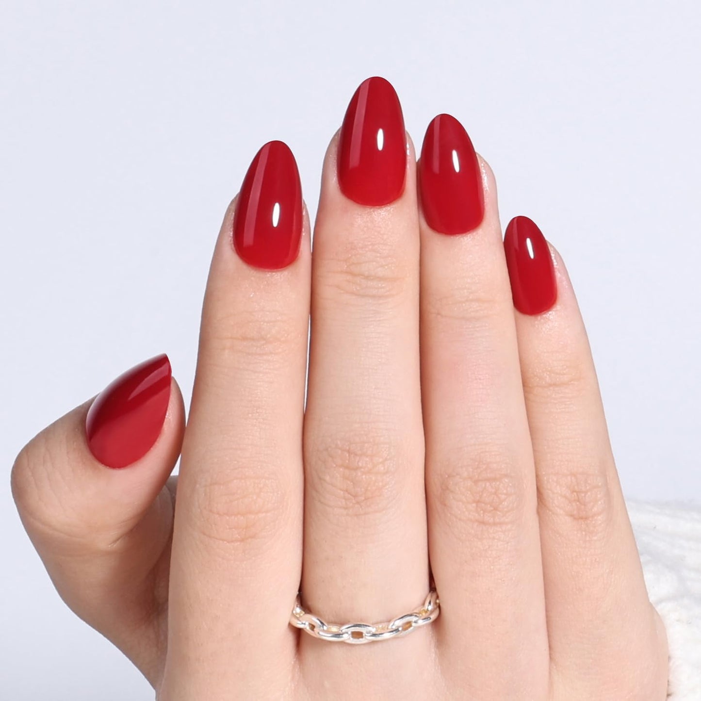 Leefrei Red Press On Nails Short Almond - Deep Red Fake Nails Press ons, Reusable Glue On Nails for Women, 16 Sizes 32 Pieces Nail Kit with Glue, Wine Red