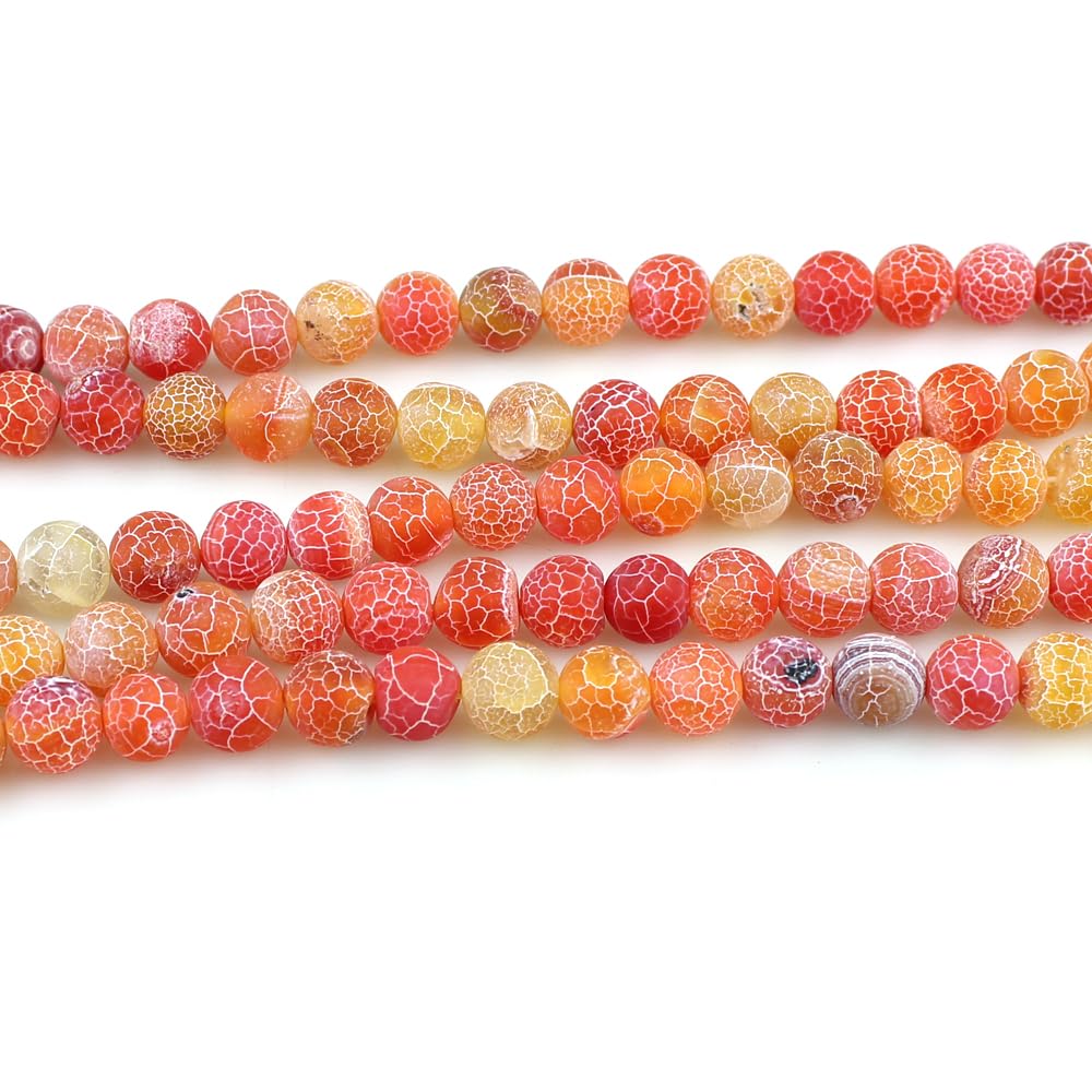 MJDCB Natural Orange Frosted Agate Round Stone Beads for Jewelry Making DIY Bracelets Necklaces (6mm)