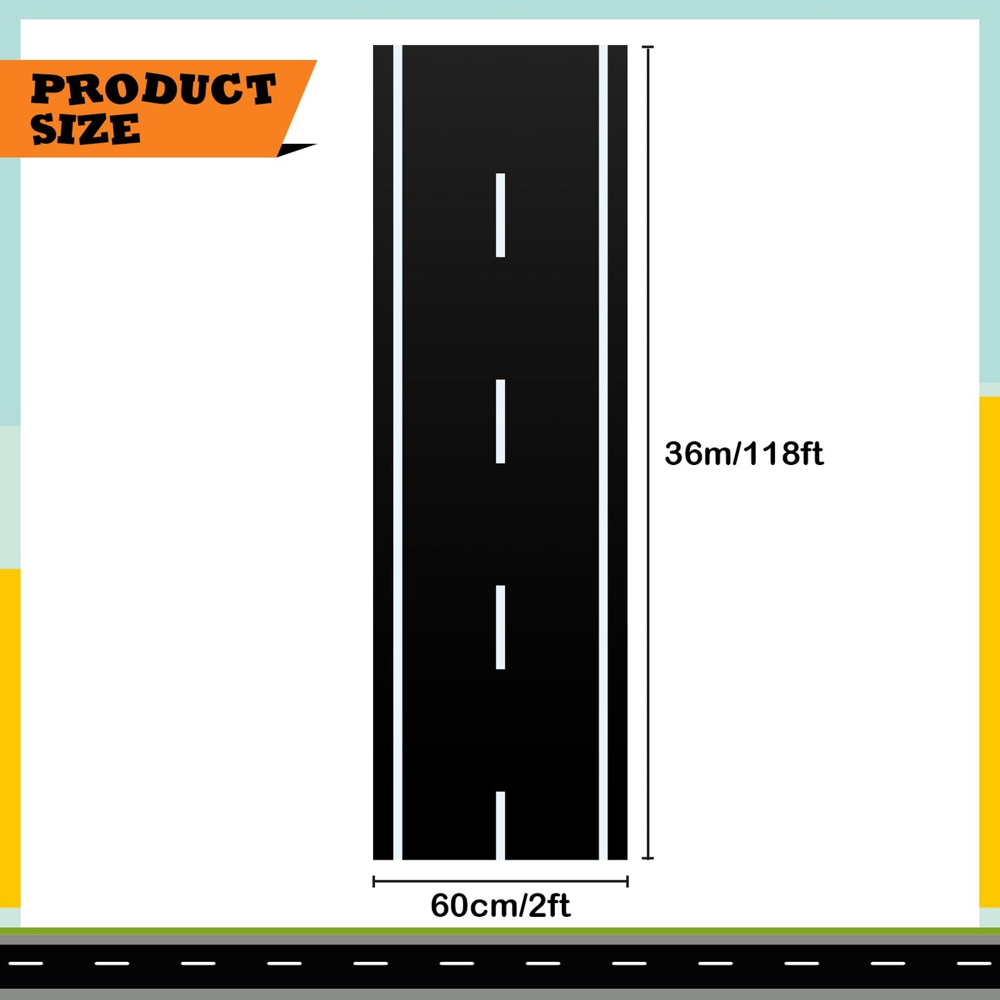 Remagr Racetrack Floor Running Black Racer Party Decoration Mat Road Table Runner Long Racetrack Tablecloth Drag for Party (Simple Style,118 ft X 2 ft)