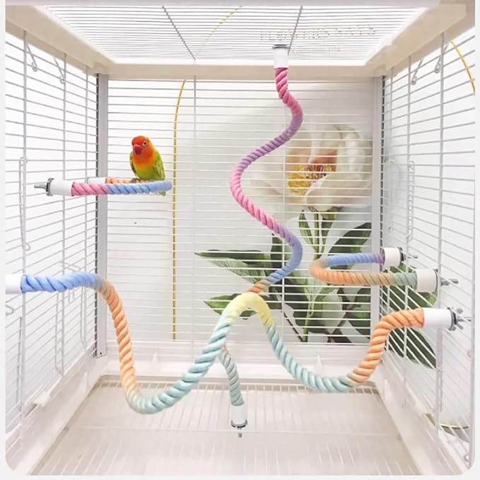 3pcs Nopikku Gradient Bendable Bird Rope Perches Climbing Rope Toys Fun Bird Cage Accessories for Parakeet Lovebirds Cockatiels Budgies Play (2 Long + 1 Short)