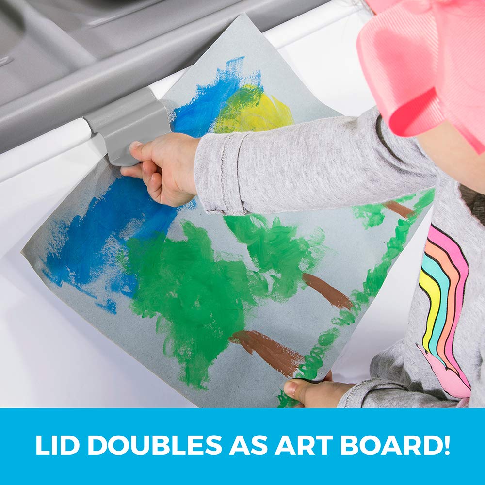 Step2 2-in-1 Toy Box & Art Lid, Kids Toy Storage Bin & Organizer, Easel & Chest in One, Made of Durable Plastic, For Toddlers 2+ Years Old, Gray