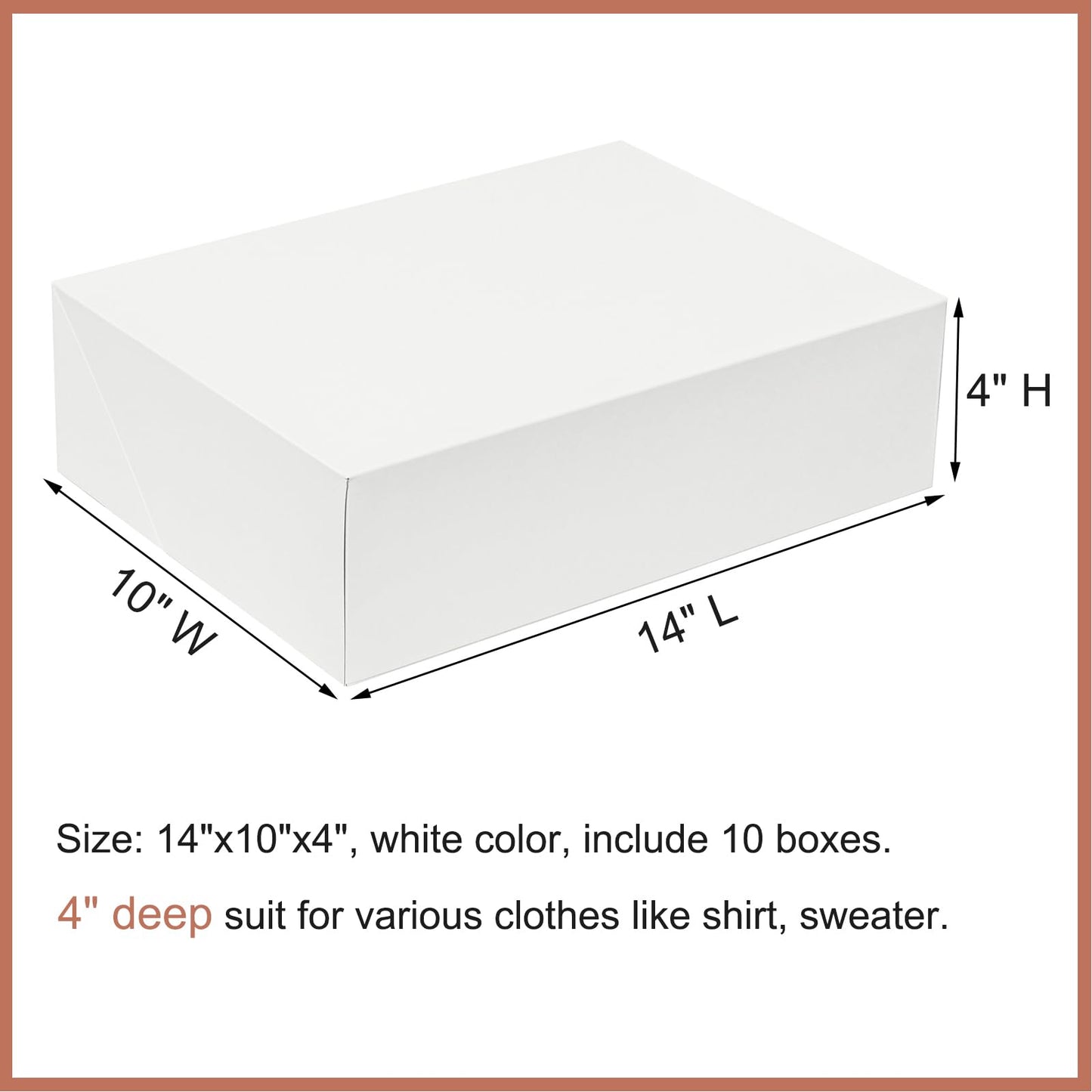Mefleet 14x10x4 Large Gift Boxes with Lids 10 Pack Extra Deep Clothes Shirt Robe Sweater Box for Christmas Presents, Holidays, Birthday Gift Wrapping White