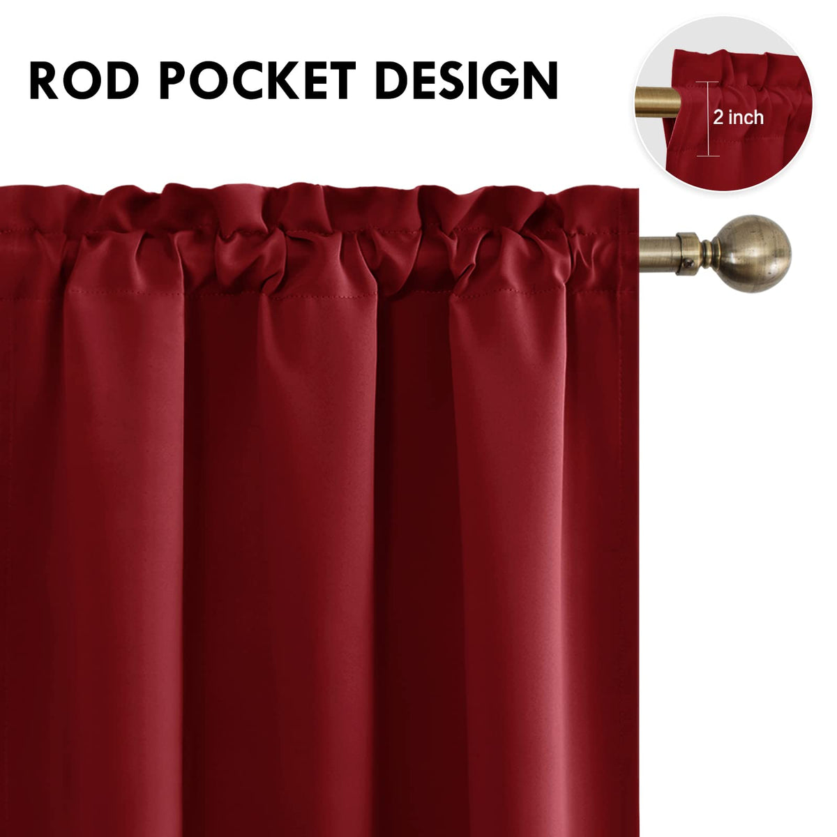Blackout Curtains for Bedroom Living Room 38 x 45 Inch Long Burgundy