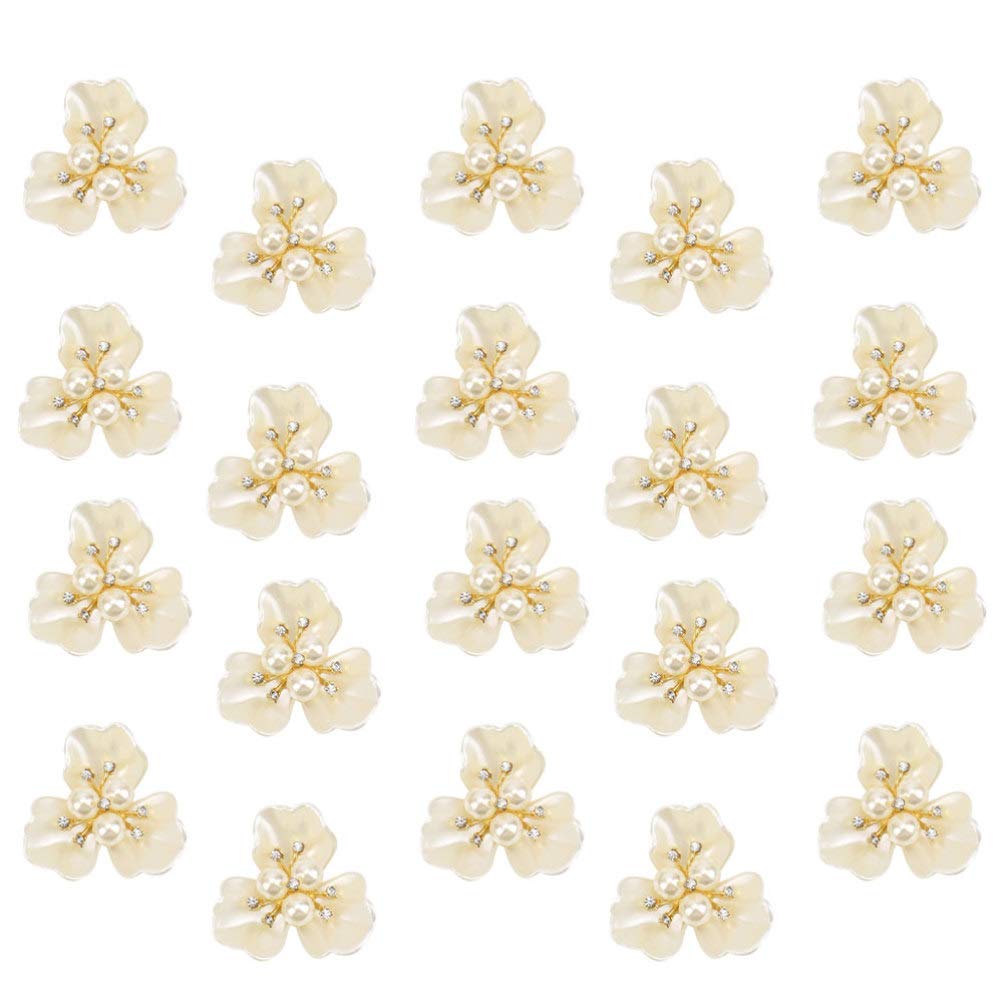 20Pcs Rhinestone Pearl Embellishments Faux Pearl Flower Buttons Embellishments Pearl Brooch Flatback Buttons for Wedding Home Decoration
