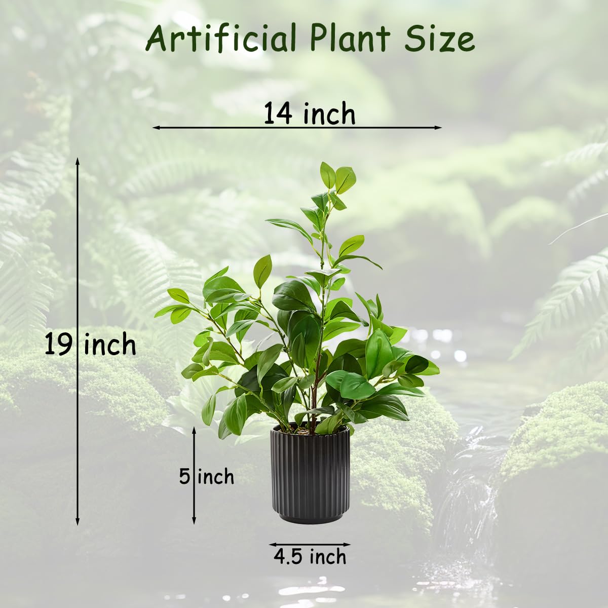EZBOHO 16 inch Artificial Plants Indoor Realistic Touching Evergreen Leaf Fake Plant with Creamic Black Pot for Home Office Living Room Bathroom Office Table Bookshelf Decor