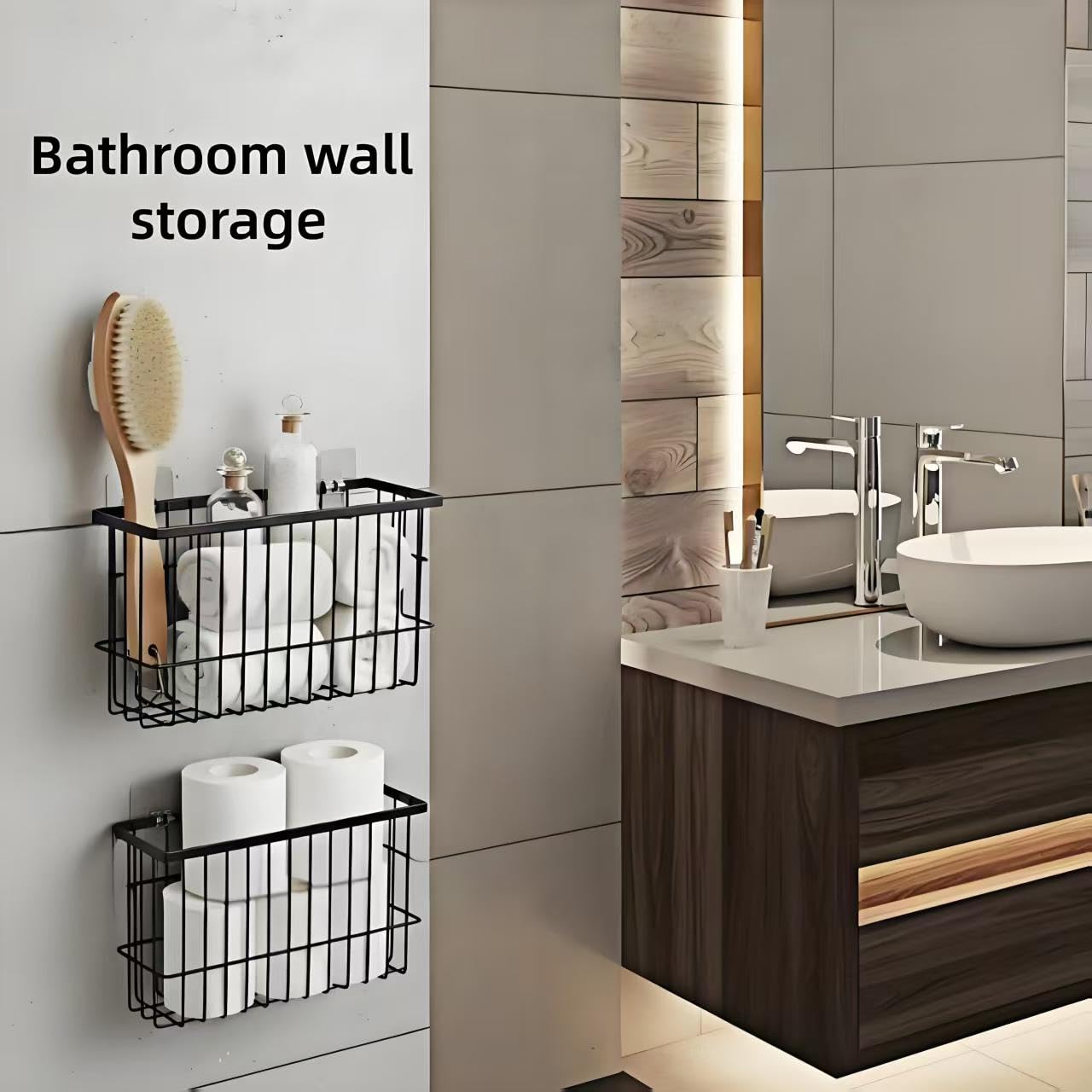 SXSWNSDLX 2 Pack Adhesive Cabinet Door Organizer, No Drilling Required, Hanging Storage Basket Organizer Wall Mounted Pantry, for Kitchen, Fridge, Bathroom (Black)