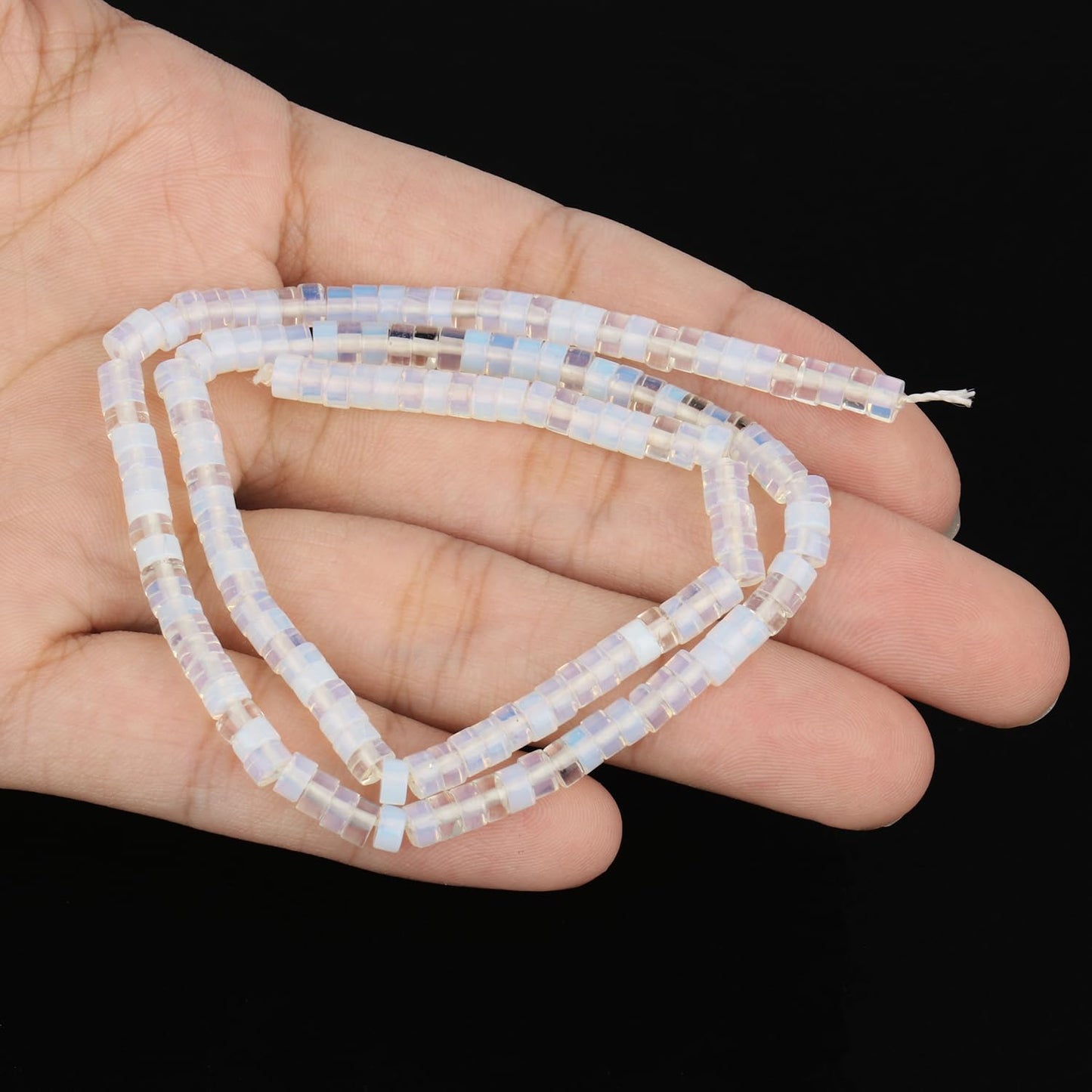 NITOPUPU 150Pcs 4×2mm Natural White Opal Spacer Stone Beads for Jewelry Making Supplies, Loose Semi Flat Round Gemstone Tube Beads for Bracelets DIY Crafts