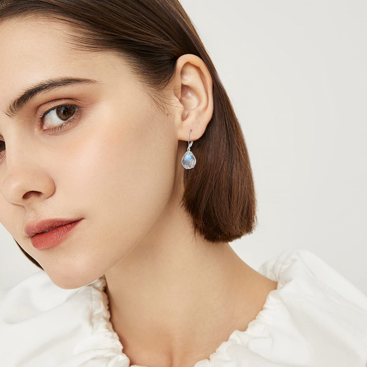 POPLYKE Labradorite Filigree Teardrop Drop Dangle Earrings Sterling Silver Leverback Earrings