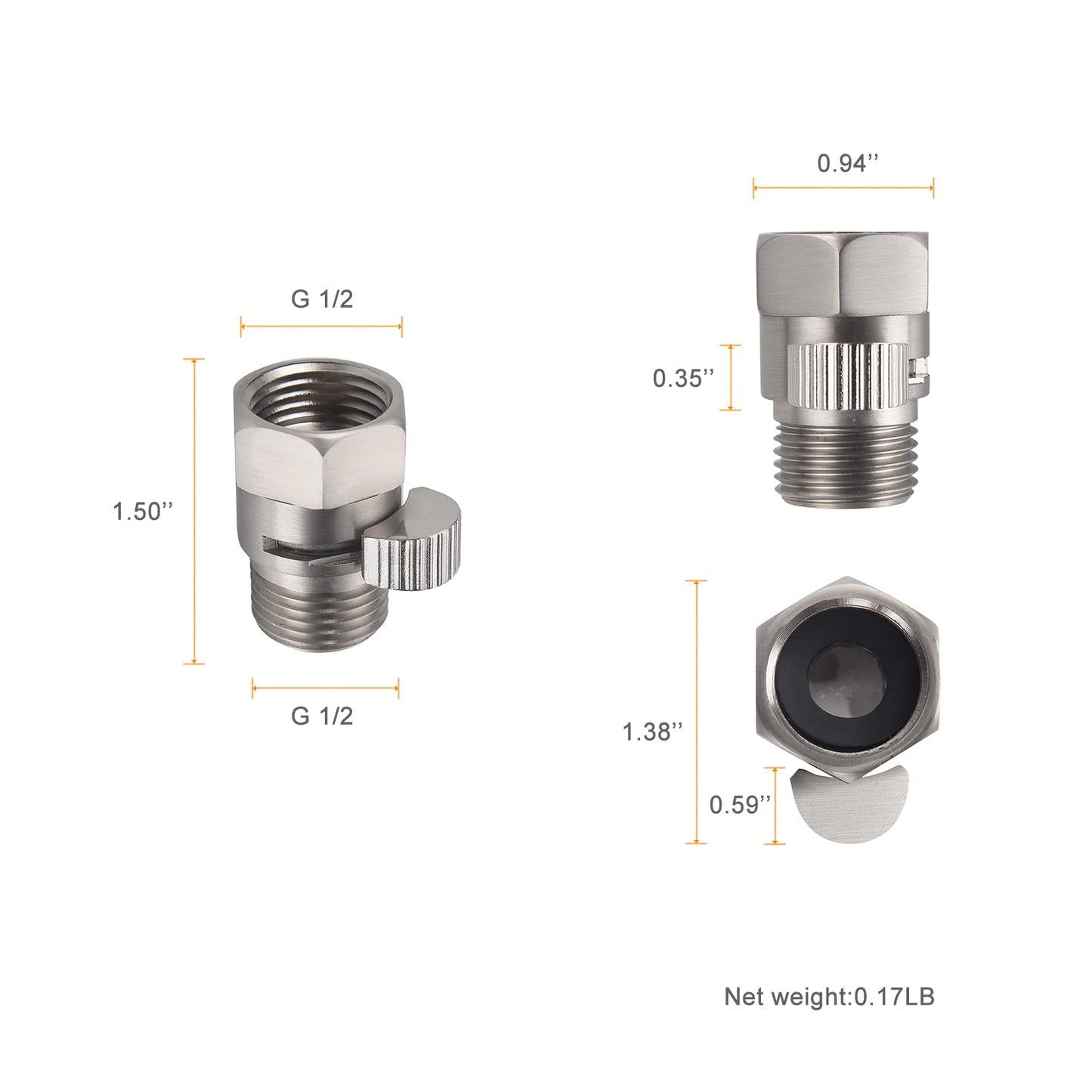 Brushed Nickel Water Flow Control Valve, G 1/2" Shower Head Flow Control Brass Shut Off Valve for Handheld, Water Pressure Regulator Replacement for Shower System