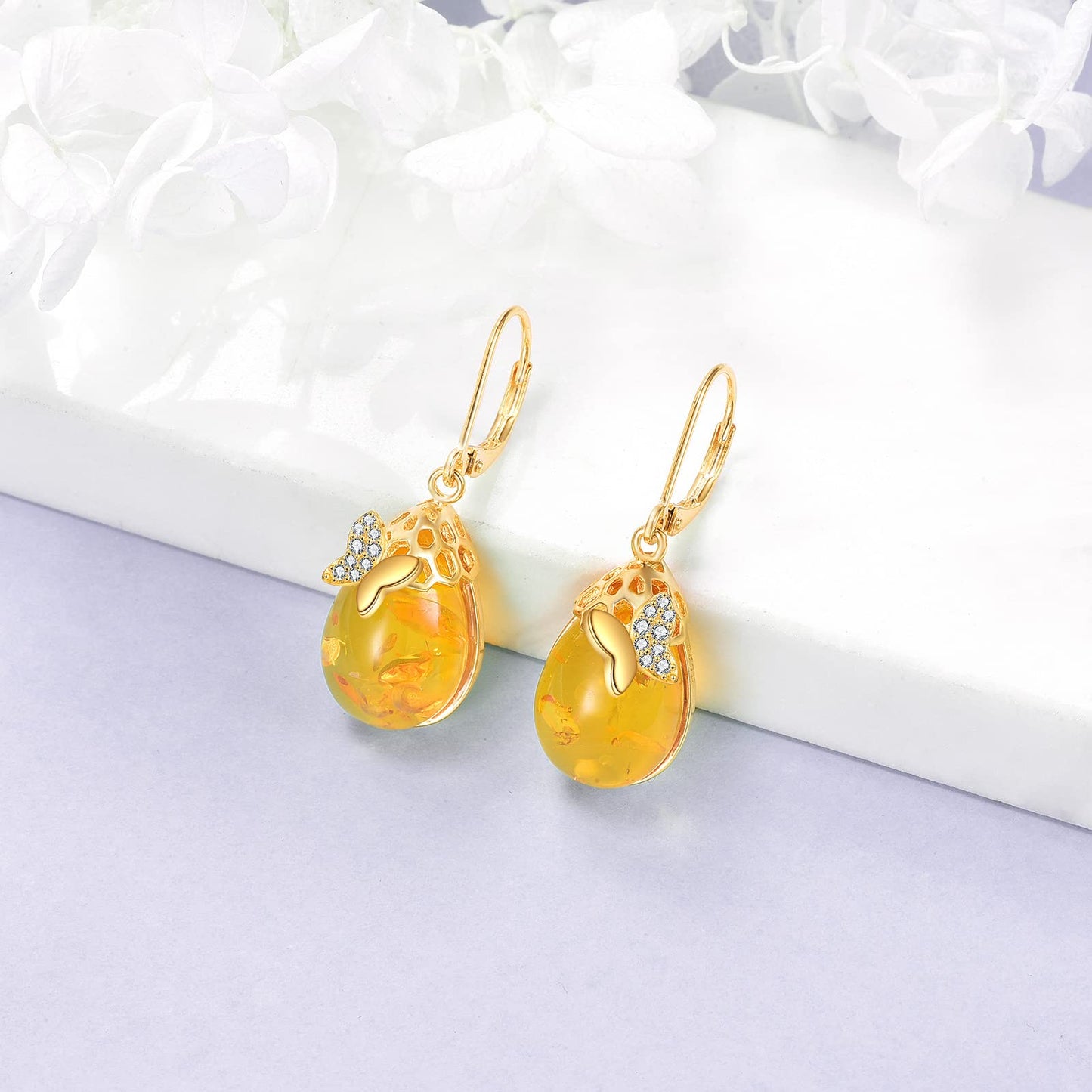 TIGER RIDER Butterfly Amber 925 Sterling Silver French Clasp Earrings Dangle Earrings Jewelry Gift for Women