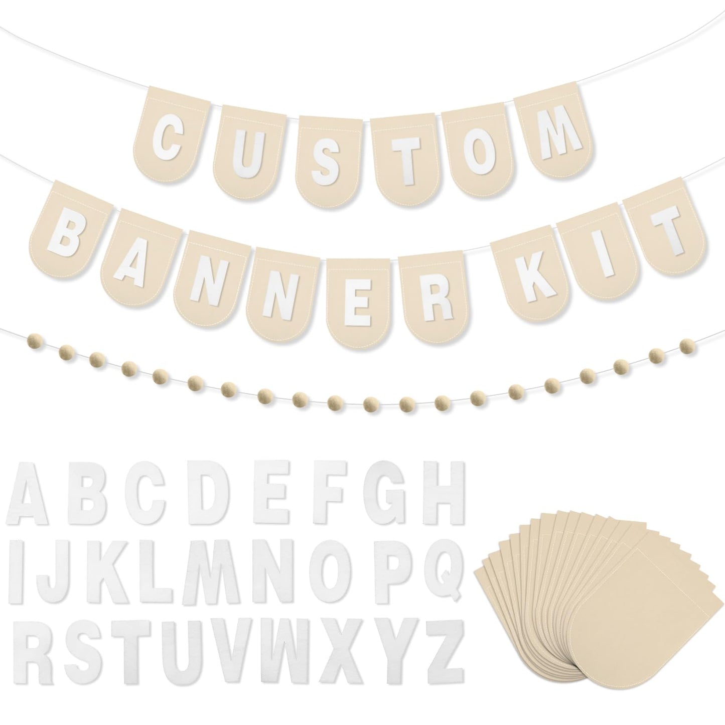 Hahafelt 125 Pcs Make Your Own Banner Kit Personalized Handmade Name Scallop Felt Banner for Baby Nurseries Kids Rooms Decor, Custom Banners for Birthday Wedding Baby Shower(Khaki)
